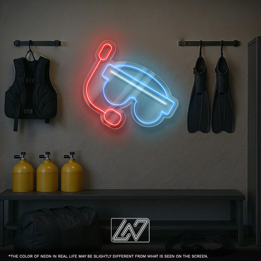 Aqualung LED Neon Sign – Wall Light with Diving Mask Design for Dive Shop, Underwater Studio or Home Decor, Gift for Divers and Ocean Lovers