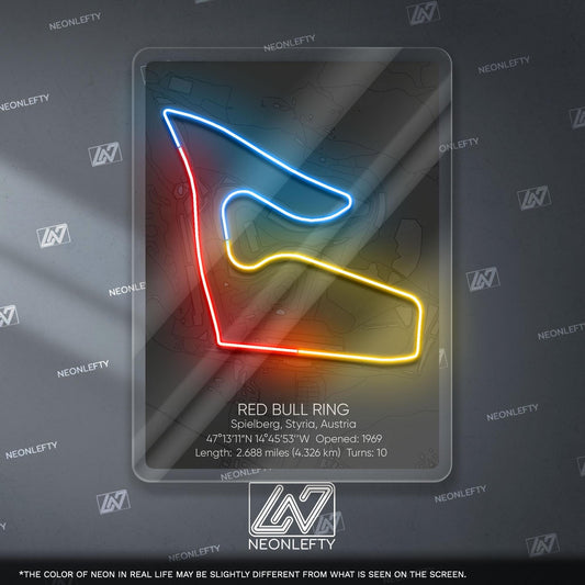 Red Bull Ring Neon Sign - Legendary Austrian Formula 1 circuit wall art, perfect for garage, man cave, gaming room or motorsport interior