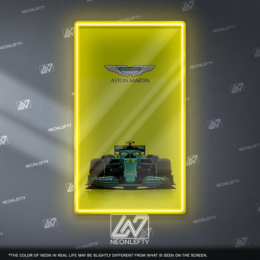 Aston Martin F1 Neon Sign - Front view wall art of Aston Martin Formula 1 car, perfect for garage, man cave, office or motorsport decor