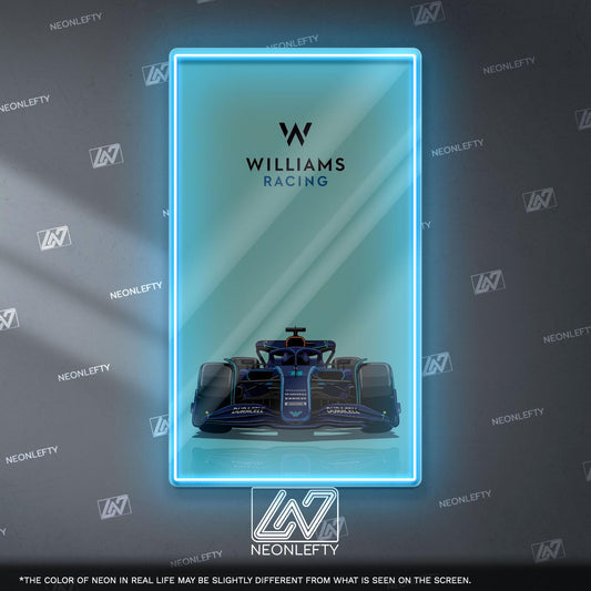 Williams Racing F1 Neon Sign - Front view wall art of iconic Formula 1 team car, perfect for garage, man cave, office or motorsport setup