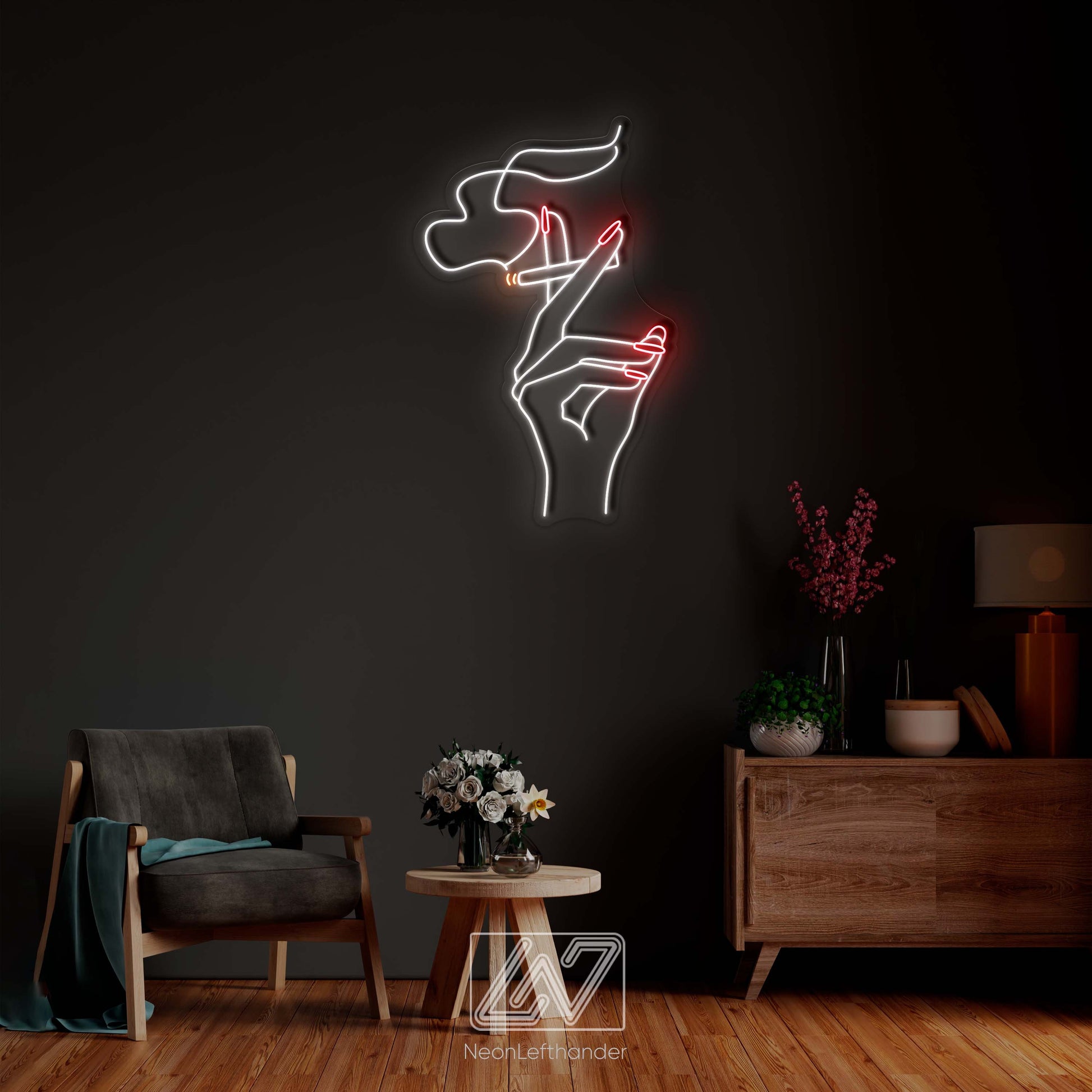 Hand With a Cigarette - LED Neon Sign, Smoking Girl Led Signs, Smoking Girl Neon Signs, Woman With a Cigarette, Nails Neon Sign