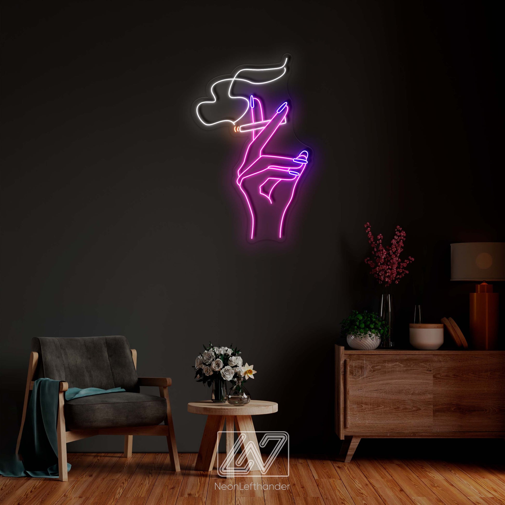 Hand With a Cigarette - LED Neon Sign, Smoking Girl Led Signs, Smoking Girl Neon Signs, Woman With a Cigarette, Nails Neon Sign