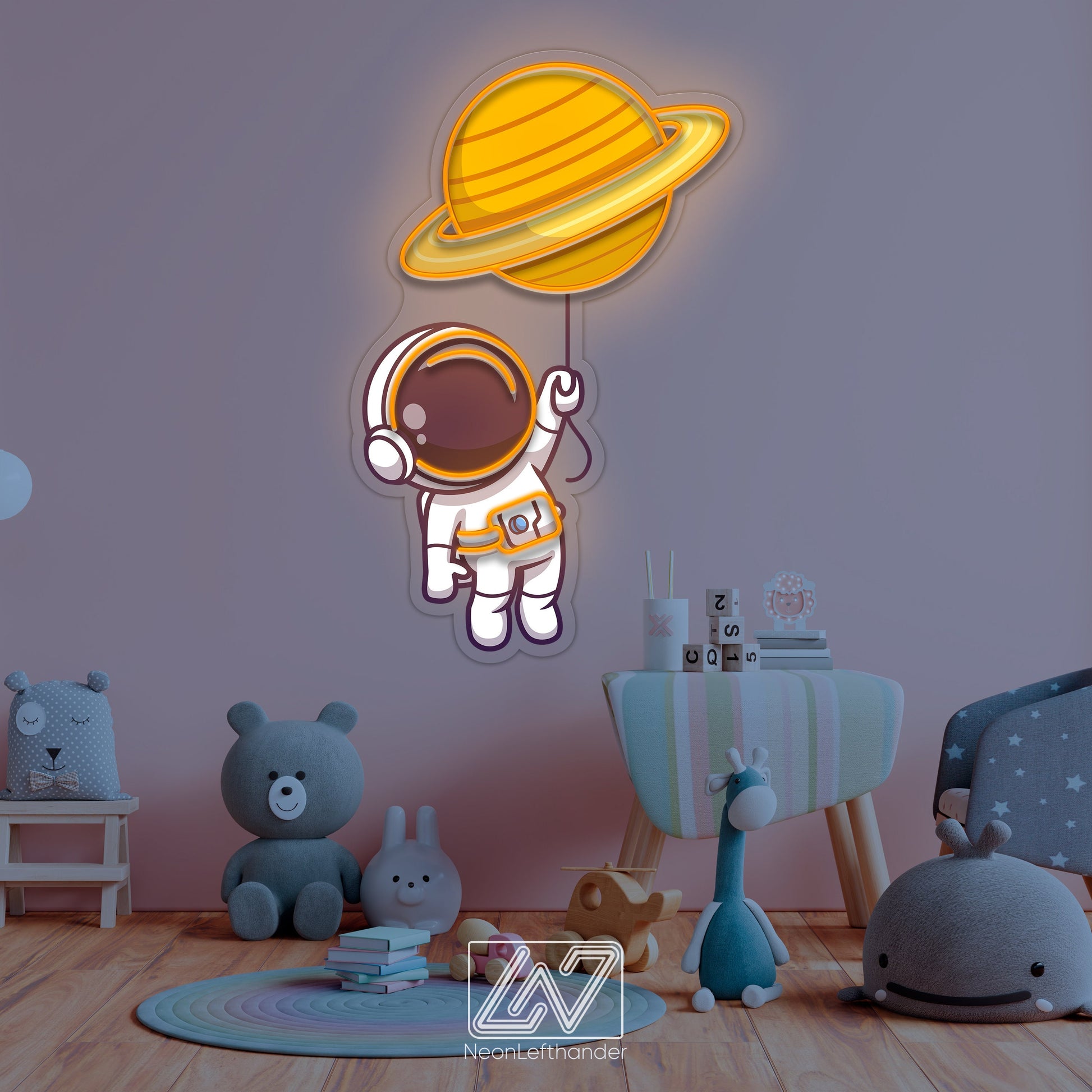 Cute Astronaut Floating with Planet Balloon in Space