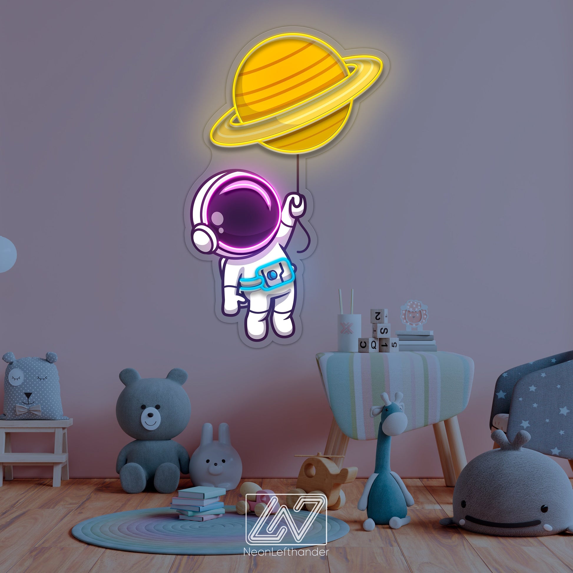 Cute Astronaut Floating with Planet Balloon in Space