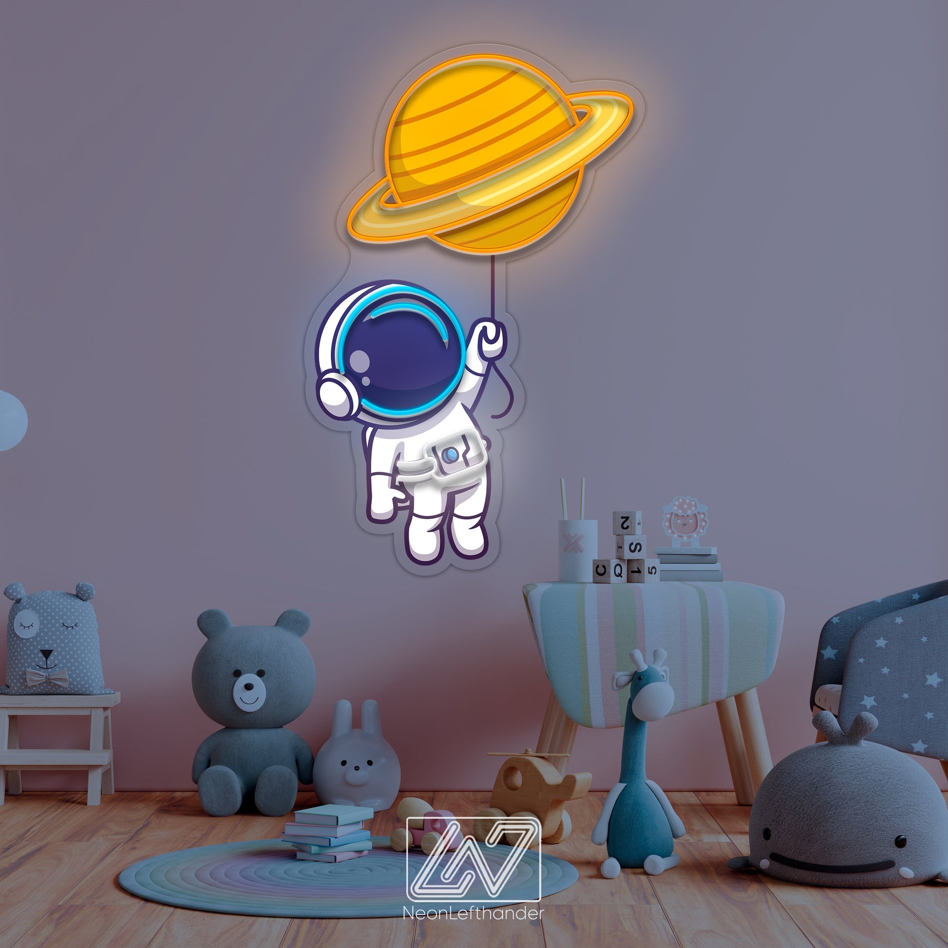 Cute Astronaut Floating with Planet Balloon in Space