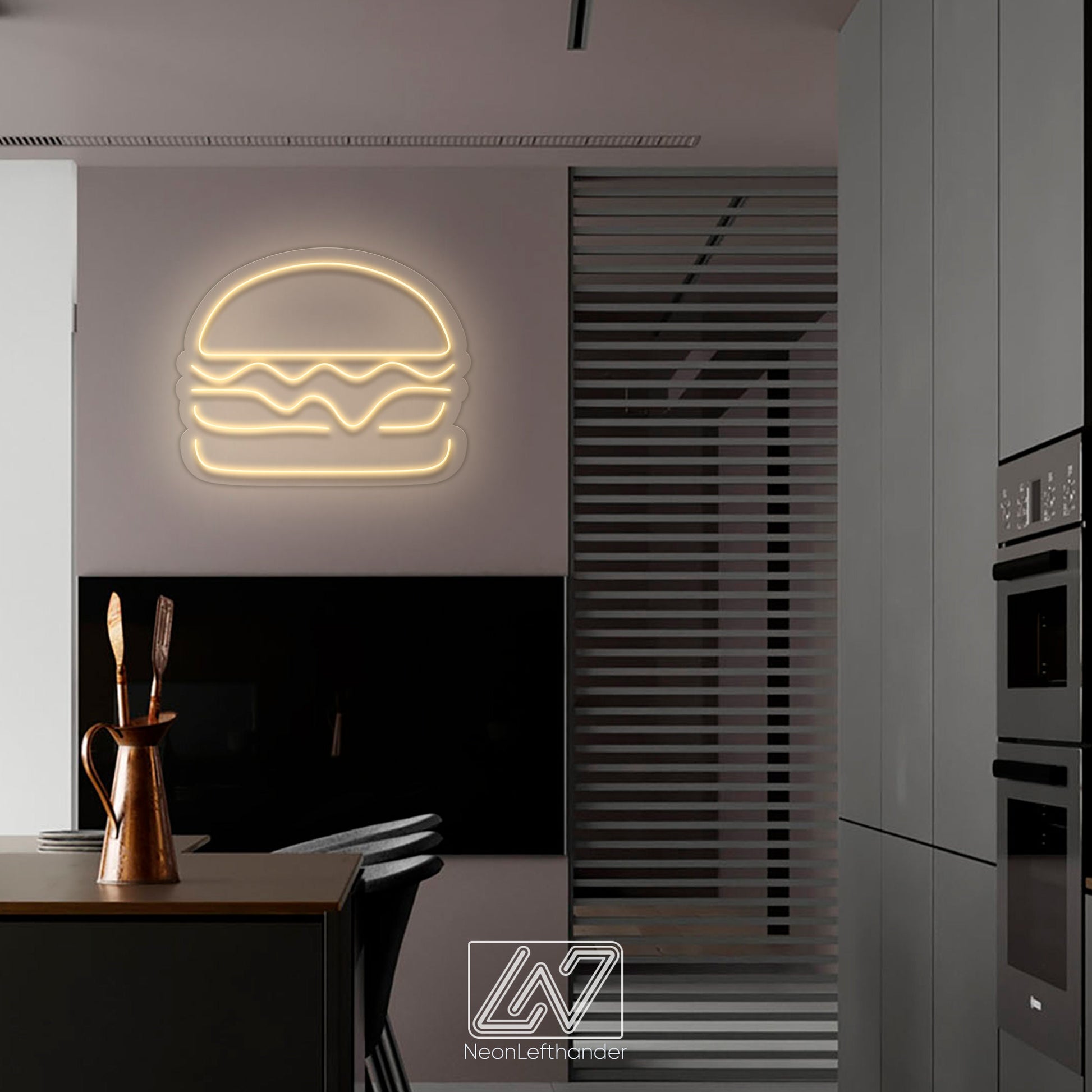 Burger - LED Neon Sign, Custom Food Neon Sign, Fast Food Shop LED Sign, Hamburger Shop Art, Fast Food Shop Wall Decor