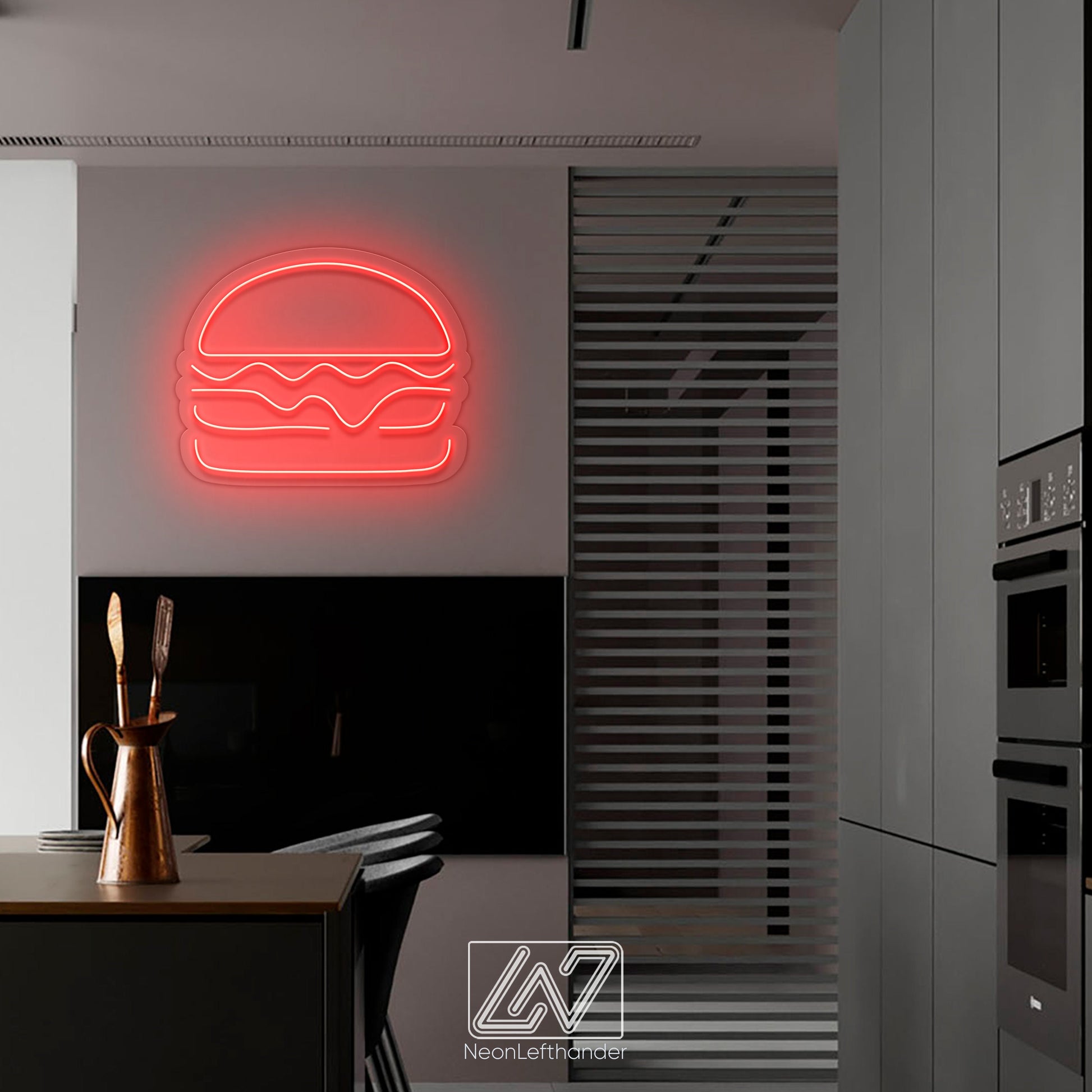 Burger - LED Neon Sign, Custom Food Neon Sign, Fast Food Shop LED Sign, Hamburger Shop Art, Fast Food Shop Wall Decor