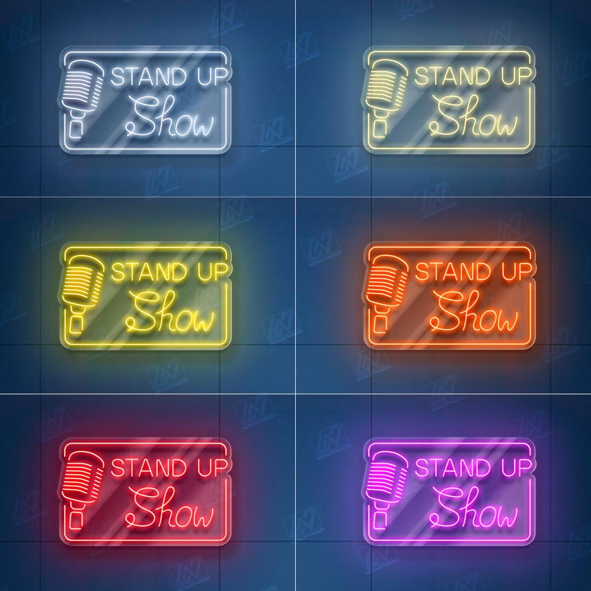 Stand Up Comedy Neon Sign, LED Show Light with Microphone, Funny Wall Decor for Comedy Club, Stage or Podcast Studio Room Art