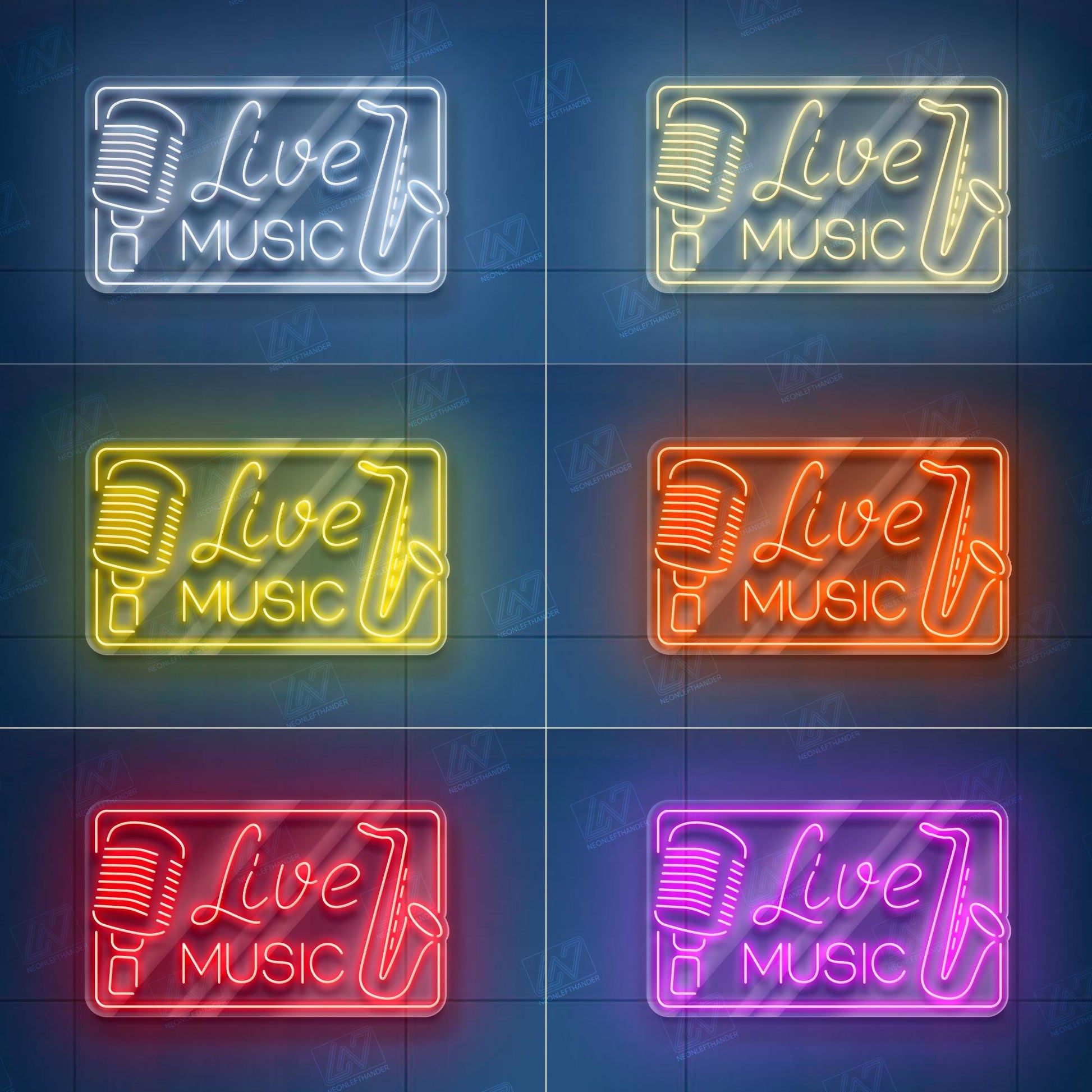 Live Music Neon Sign with Microphone and Saxophone, LED Wall Light for Bars, Music Venues, Jazz Clubs, Stage or Home Studio Decor