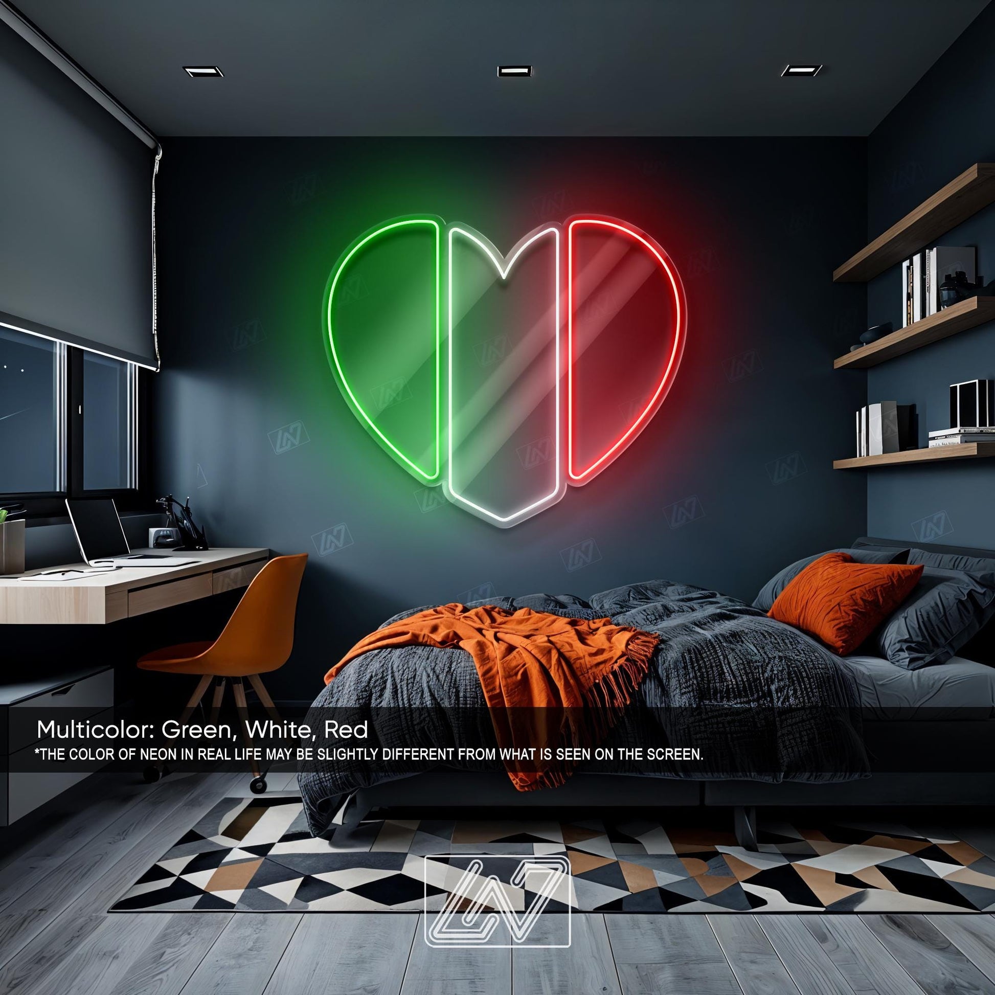 Italian Flag Heart Neon Sign, Tricolor LED Wall Light for Italian Restaurant, Italy Pride Decor, Romantic Italian Themed Home Art
