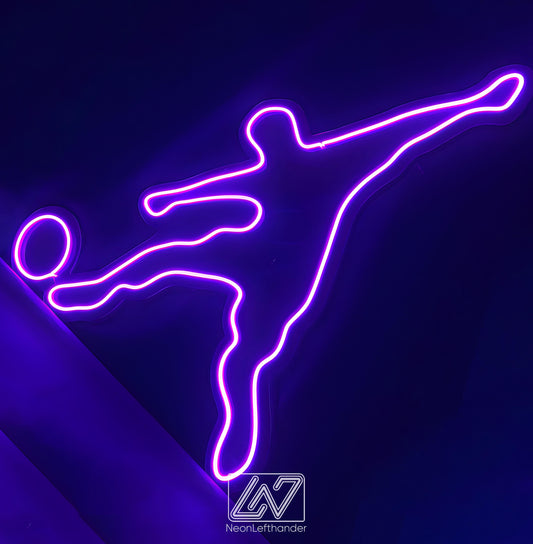 Soccer Player Led Neon Sign, Silhouette Wall Art , Minimalist Football Kick Decor for Boys Room, Sports Gym, Game Room or Man Cave