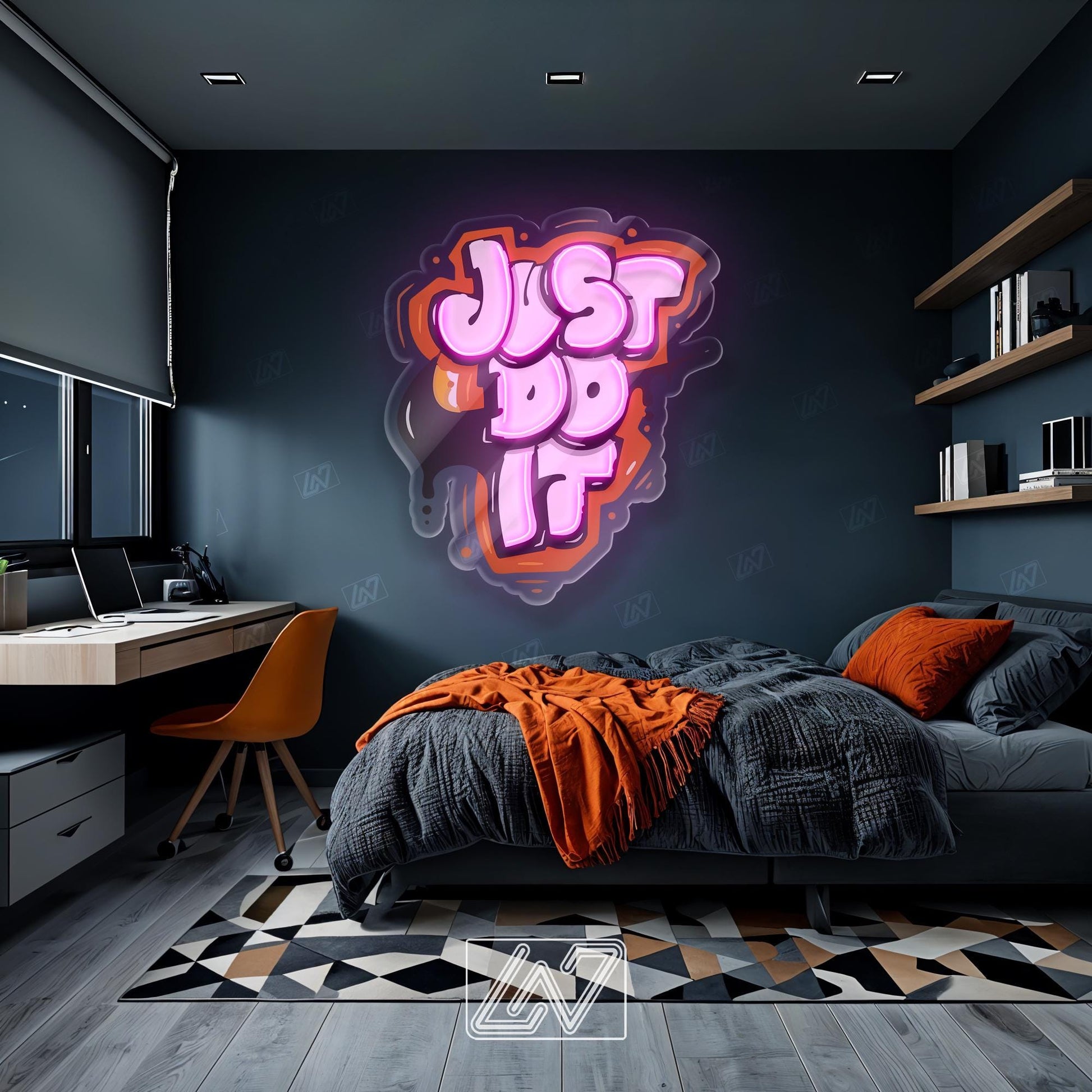 Just Do It Neon Sign with UV Printing, Bold Motivational LED Wall Art, Modern Street Style Decor for Office, Gym or Creative Studio