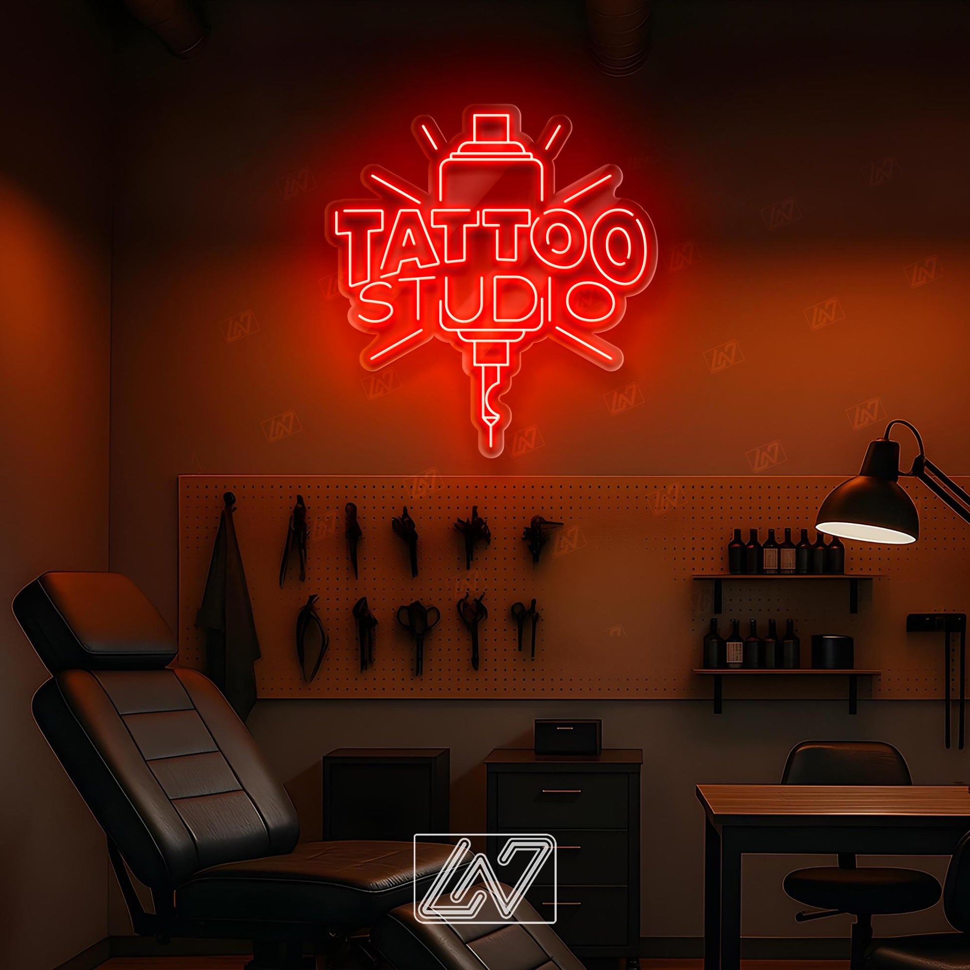 Tattoo Studio Neon Sign LED Wall Light, Bold Ink Parlor Decor for Artists, Shopfront or Tattoo Room, Edgy Urban Tattoo Art Sign