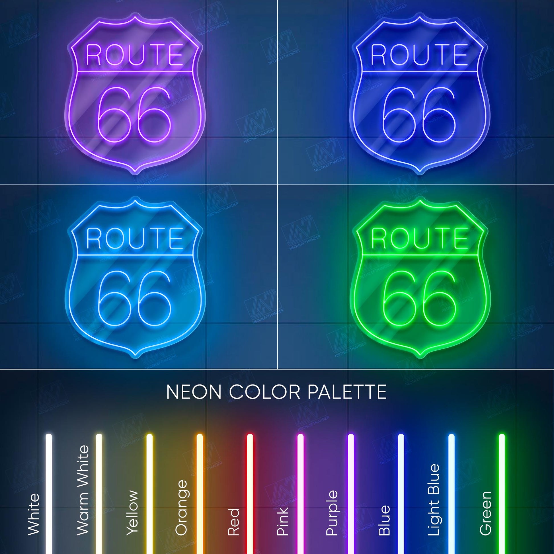 Route 66 LED Neon Sign with UV Print, Vintage Highway Wall Art for Garage, Bar, Man Cave or Retro American Road Trip Decor