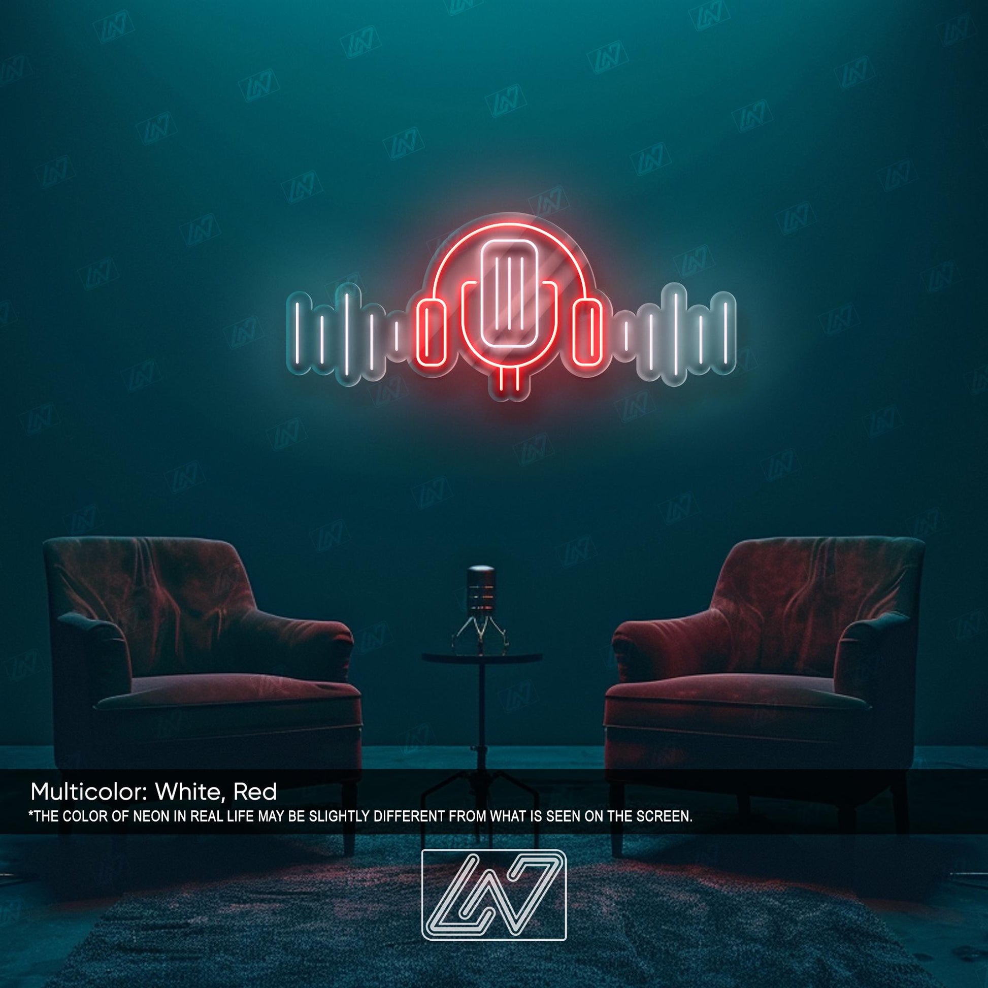 Podcast LED Neon Sign Wall Light, Modern Microphone and Headphones Decor for Studio, Streaming Setup or Content Creator Room