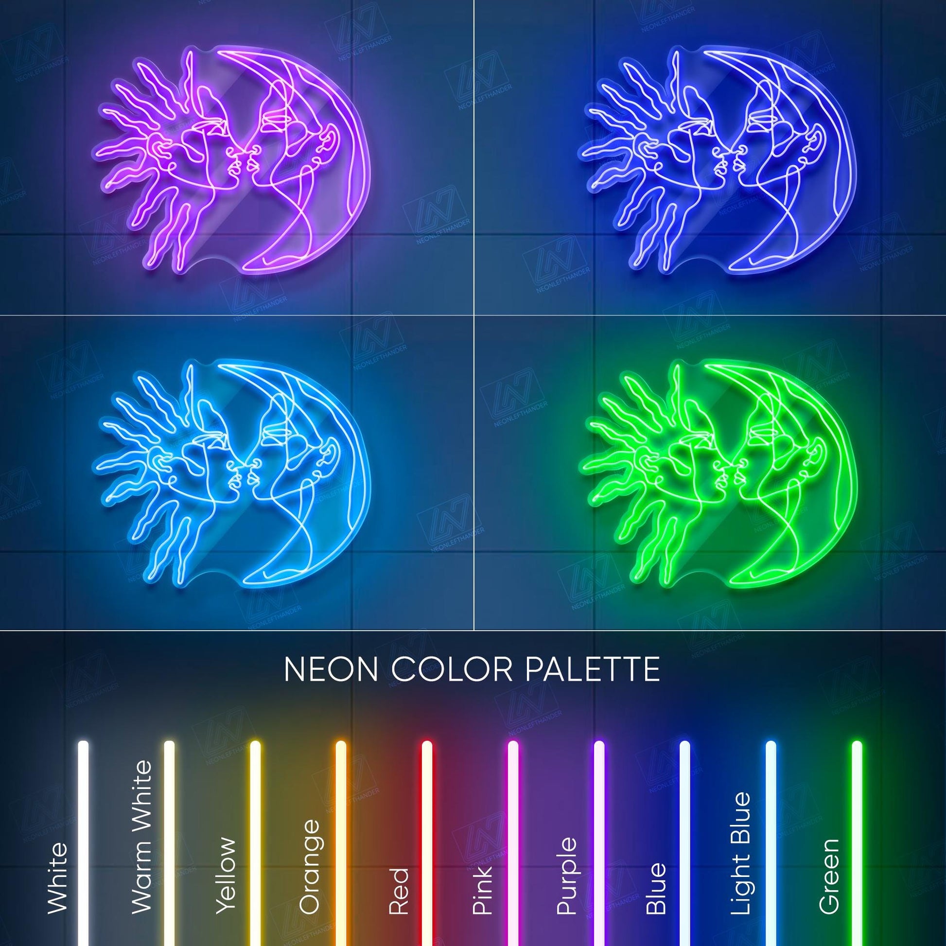 Sun and Moon LED Neon Sign Wall Light, Celestial Line Art Decor for Bedroom, Boho Space or Spiritual Room, Yin Yang Cosmic Love