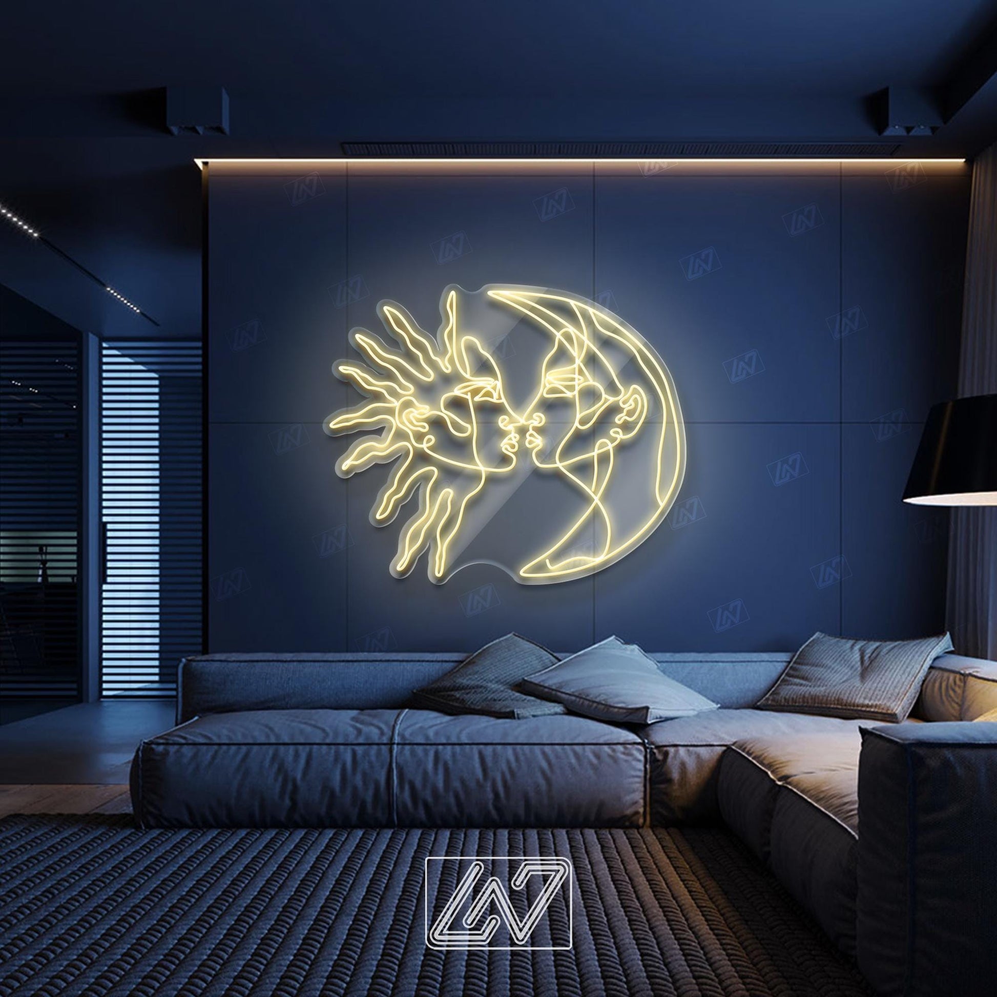 Sun and Moon LED Neon Sign Wall Light, Celestial Line Art Decor for Bedroom, Boho Space or Spiritual Room, Yin Yang Cosmic Love