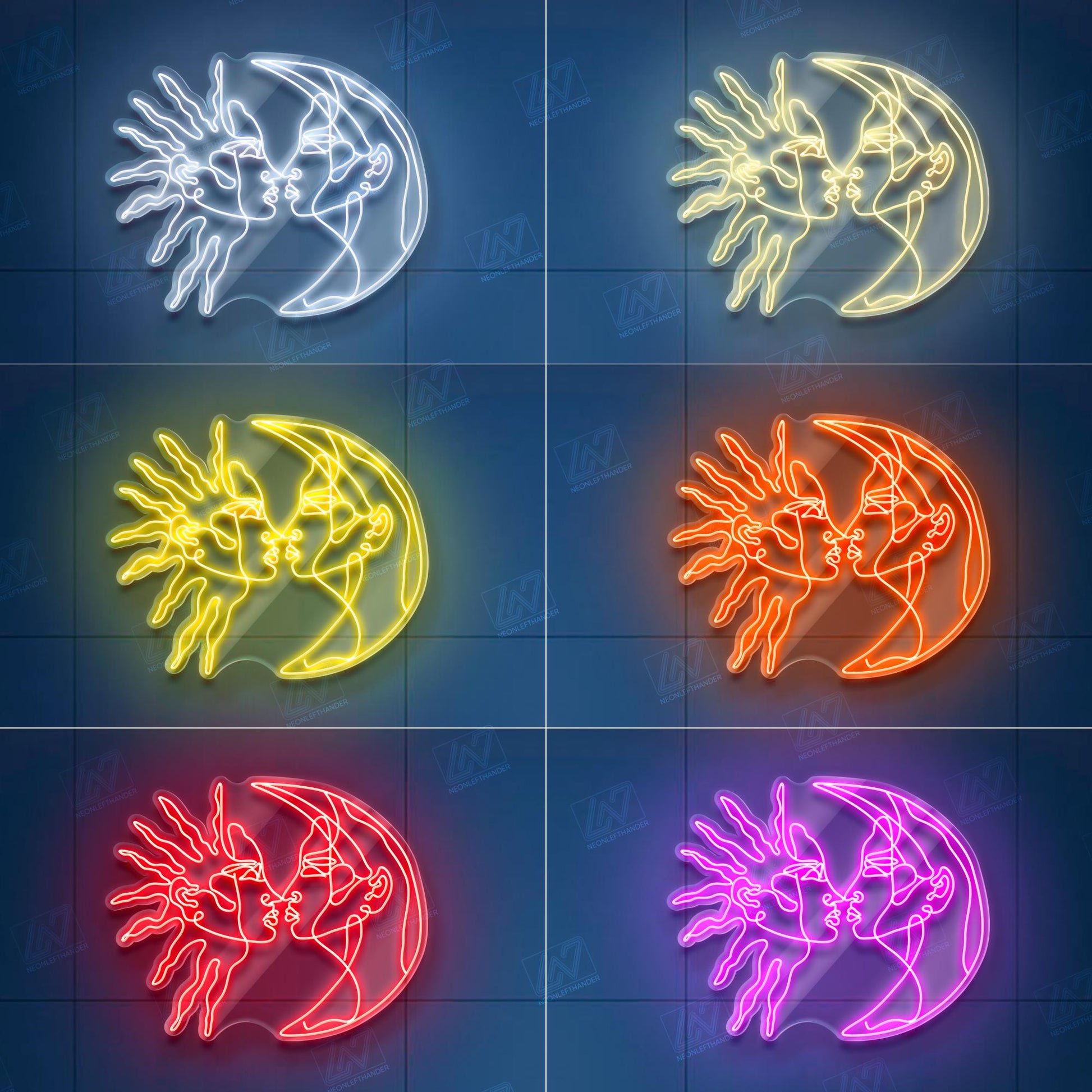 Sun and Moon LED Neon Sign Wall Light, Celestial Line Art Decor for Bedroom, Boho Space or Spiritual Room, Yin Yang Cosmic Love