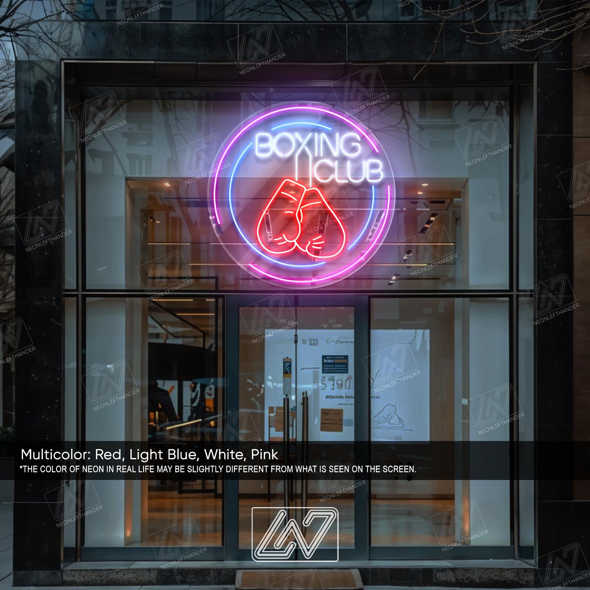 Boxing Club LED Neon Sign Wall Light, Bold Fight Gym Decor with UV Print, Punching Glove Art for Training Room or Fitness Studio