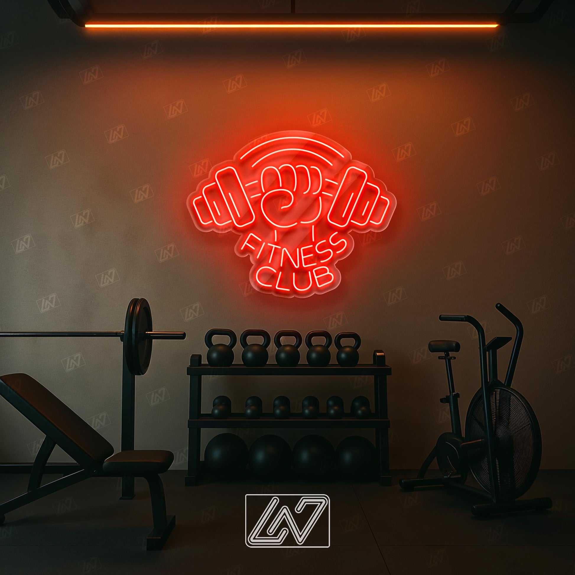 Fitness Club LED Neon Sign Wall Light, Powerful Dumbbell and Fist Design for Gym, Workout Studio or Home Fitness Motivation Decor