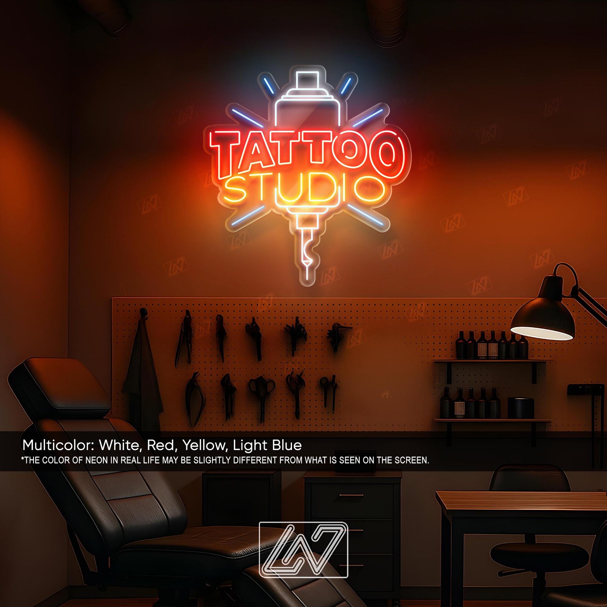 Tattoo Studio Neon Sign LED Wall Light, Bold Ink Parlor Decor for Artists, Shopfront or Tattoo Room, Edgy Urban Tattoo Art Sign