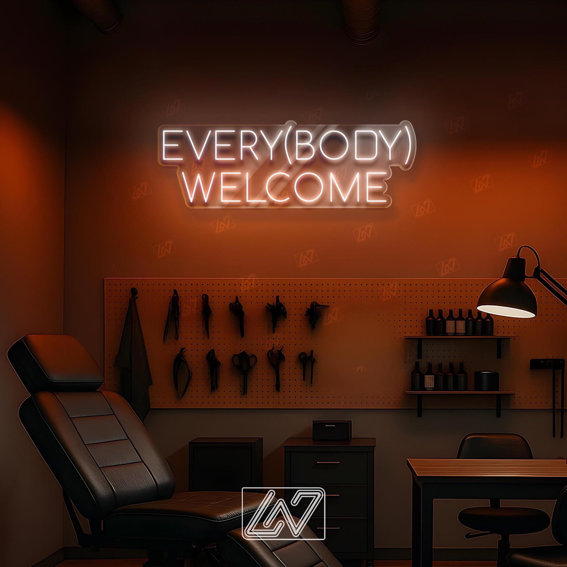 Every(body) Welcome Neon Sign LED Light, Inclusive Tattoo Studio Wall Decor, Body Positivity Sign for Ink Parlor or Creative Space