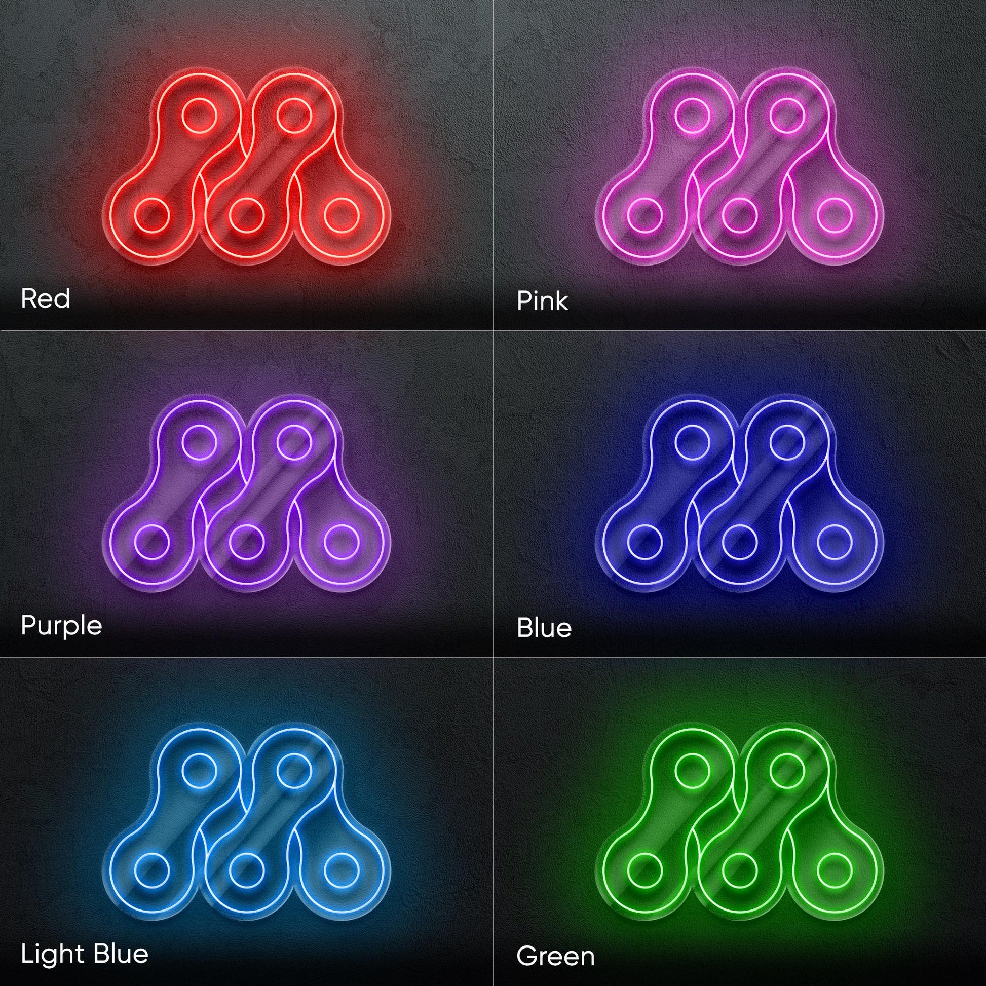 Bike Chain LED Neon Sign Wall Light, Industrial Cycling Decor Accent for Garage, Shop, Studio or Modern Urban Interior Lighting