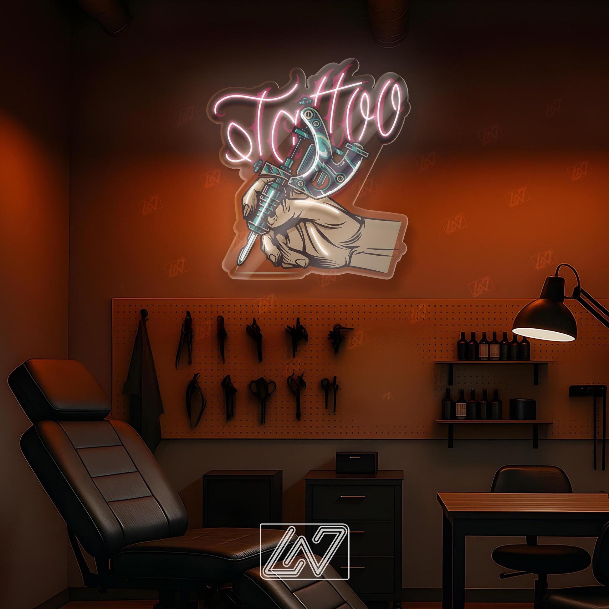 Tattoo Studio Neon Sign LED Wall Light, Bold Ink Parlor Decor for Artists, Shopfront or Tattoo Room, Edgy Urban Tattoo Art Sign