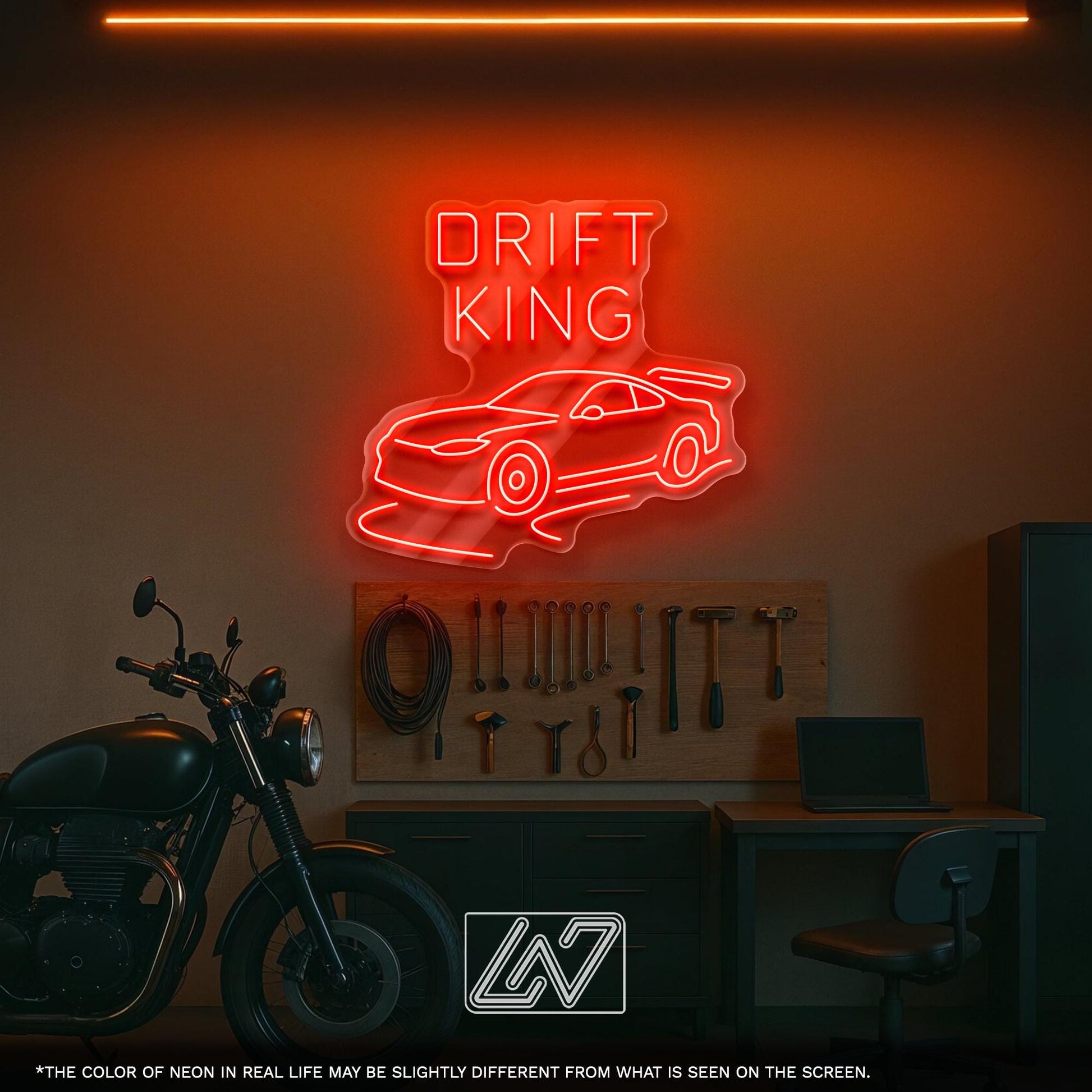Drift King LED Neon Sign – Wall Light with Car Design for Garage, Man Cave or Racing Room, Perfect Gift for Drift Fans and Car Enthusiasts
