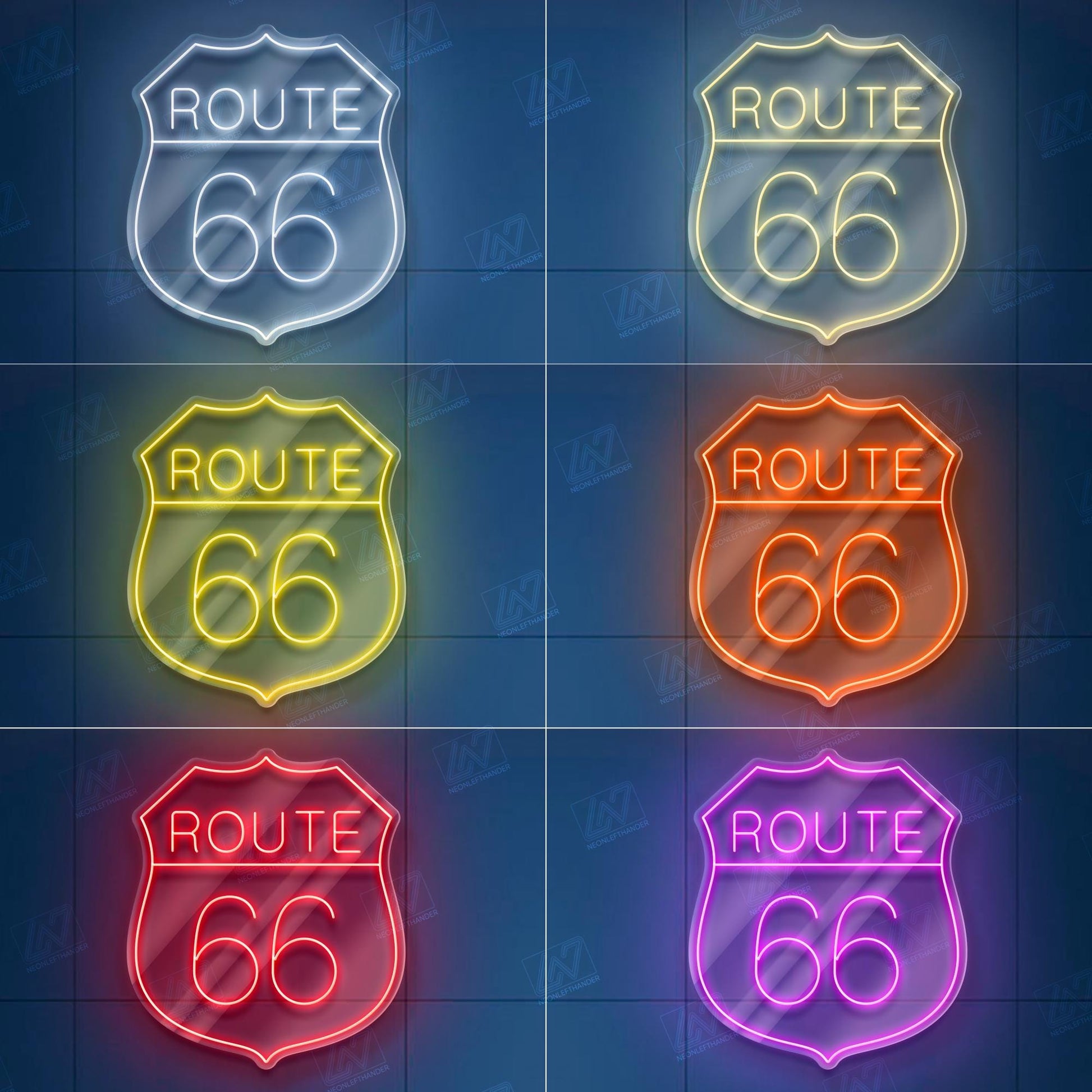 Route 66 LED Neon Sign with UV Print, Vintage Highway Wall Art for Garage, Bar, Man Cave or Retro American Road Trip Decor