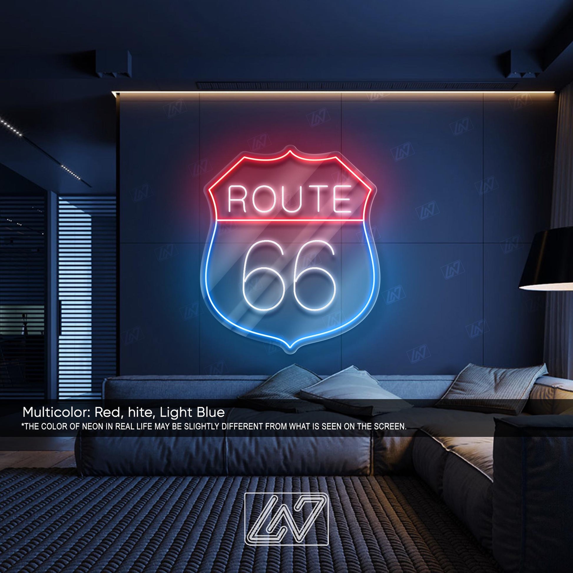 Route 66 LED Neon Sign with UV Print, Vintage Highway Wall Art for Garage, Bar, Man Cave or Retro American Road Trip Decor