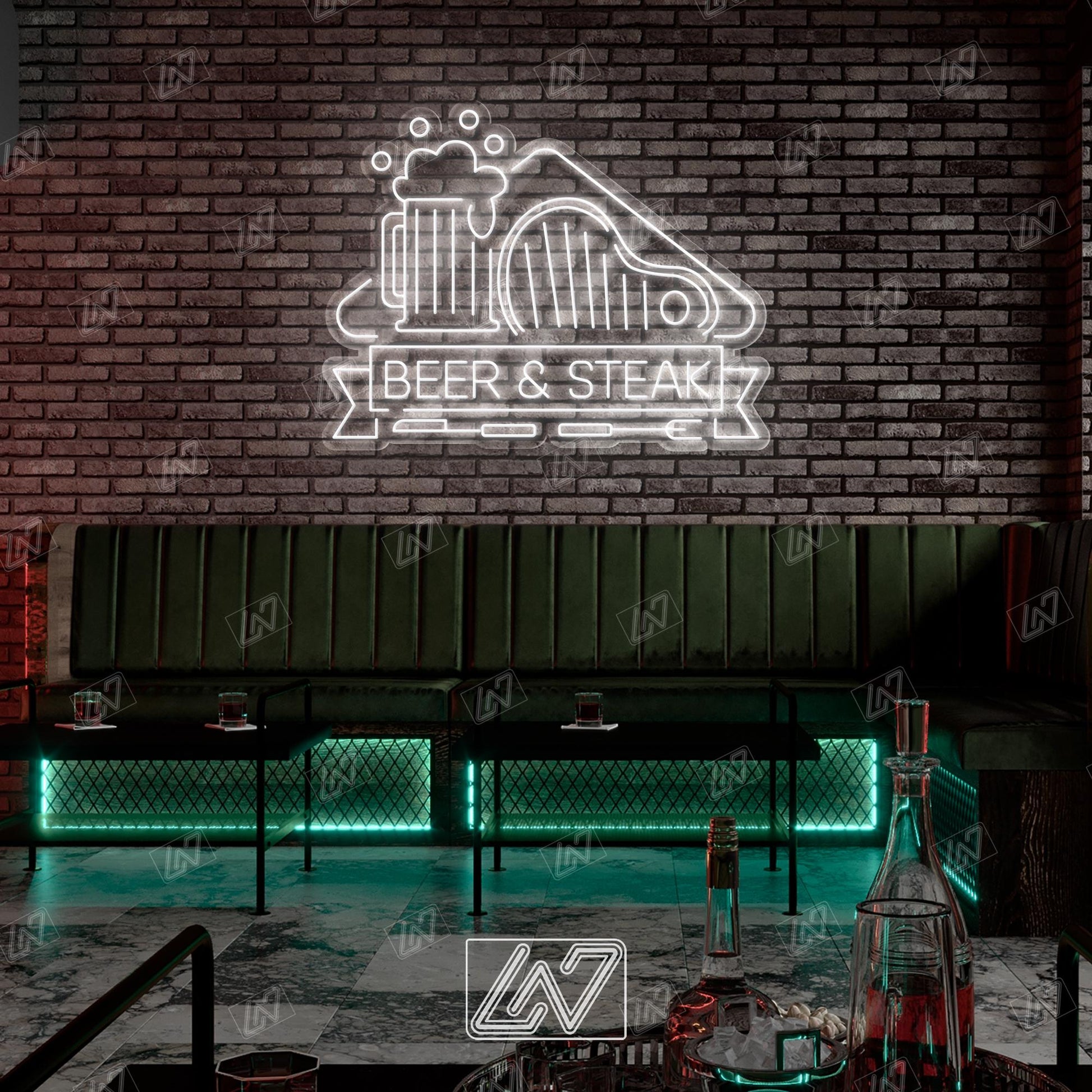 Beer & Steak LED Neon Sign Wall Light, Bold Bar and Grill Decor for Kitchen, Man Cave, Pub or Restaurant, Meat and Drink Lovers Art