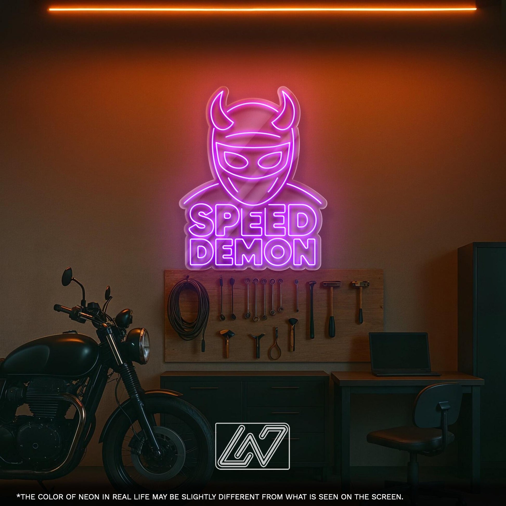 Speed Demon LED Neon Sign – Wall Light with Car Design for Garage, Man Cave or Racing Room, Perfect Gift for Drift Fans and Car Enthusiasts