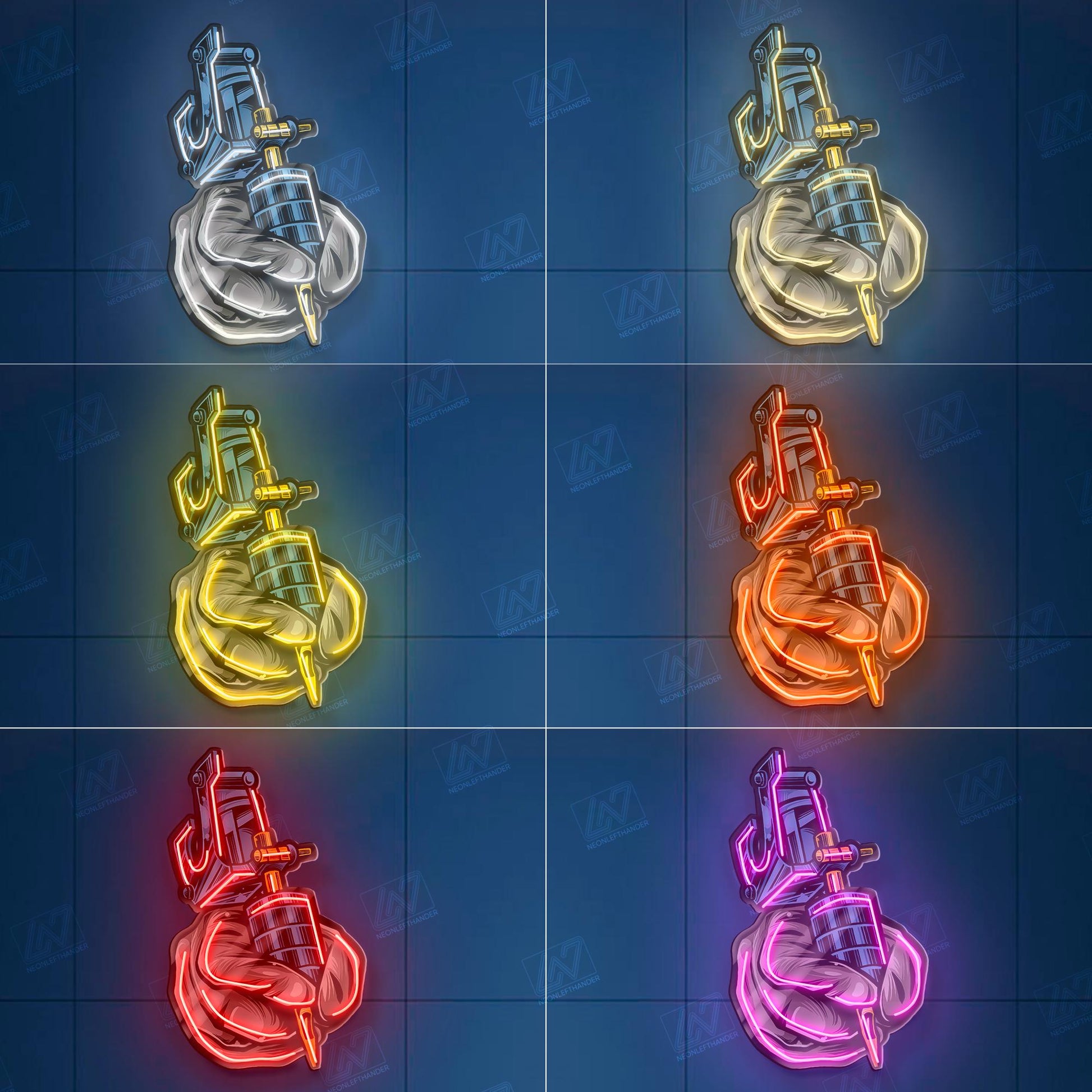 Tattoo Machine LED Neon Sign Wall Art, Bold UV Print Ink Gun Design for Tattoo Studio, Parlor or Artist Workspace Decoration