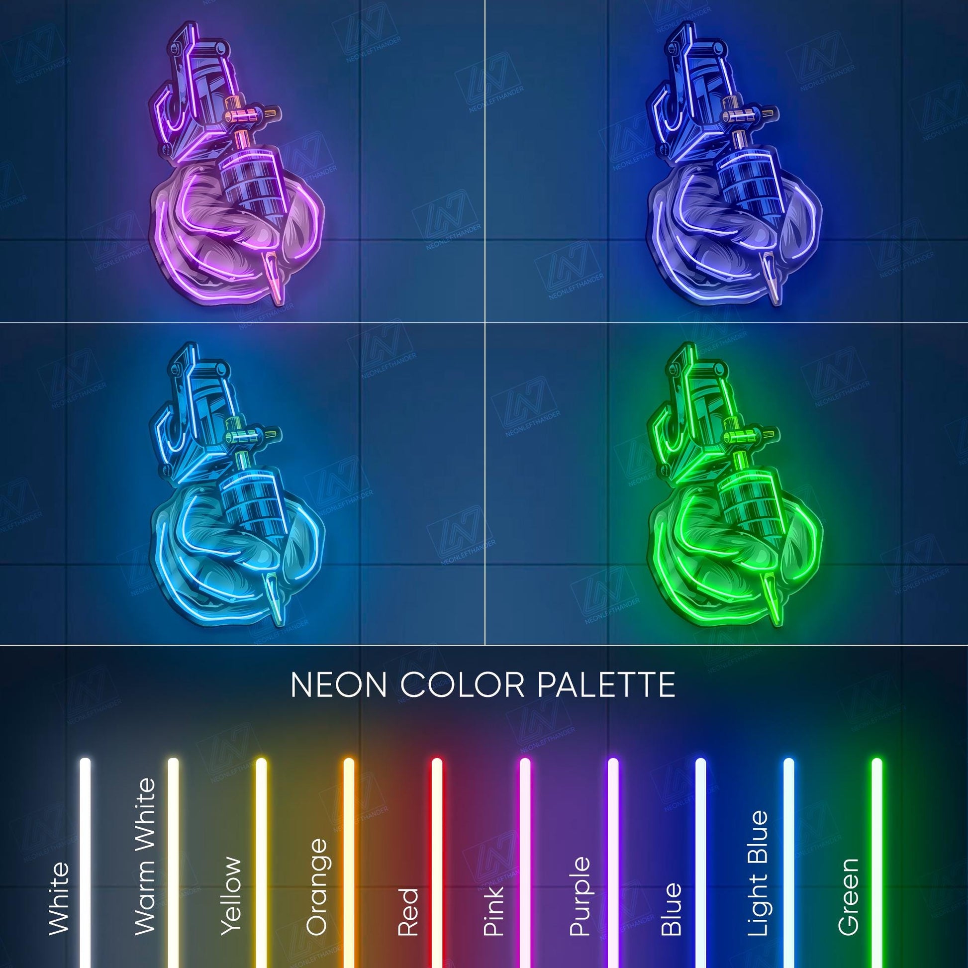 Tattoo Machine LED Neon Sign Wall Art, Bold UV Print Ink Gun Design for Tattoo Studio, Parlor or Artist Workspace Decoration