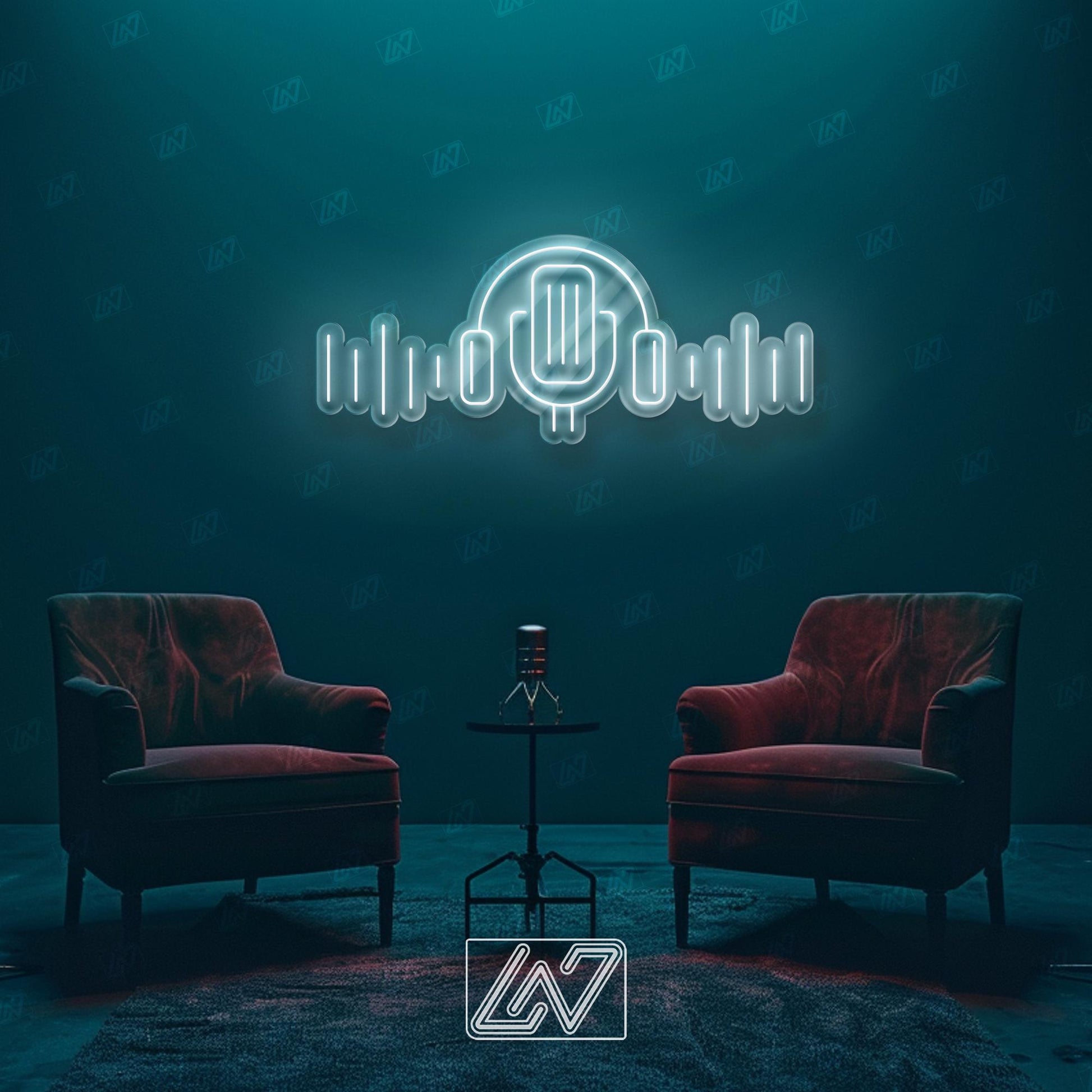Podcast LED Neon Sign Wall Light, Modern Microphone and Headphones Decor for Studio, Streaming Setup or Content Creator Room