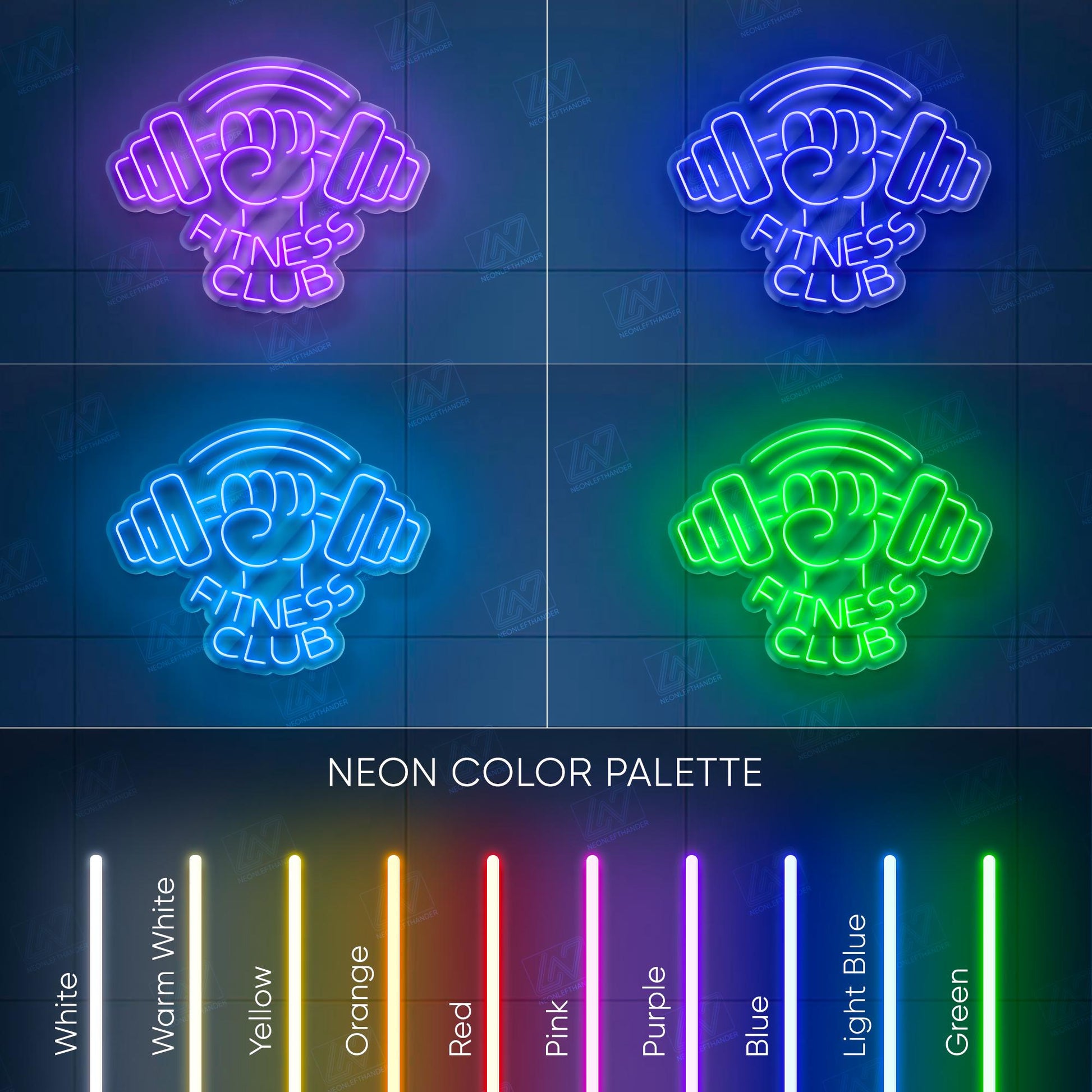 Fitness Club LED Neon Sign Wall Light, Powerful Dumbbell and Fist Design for Gym, Workout Studio or Home Fitness Motivation Decor