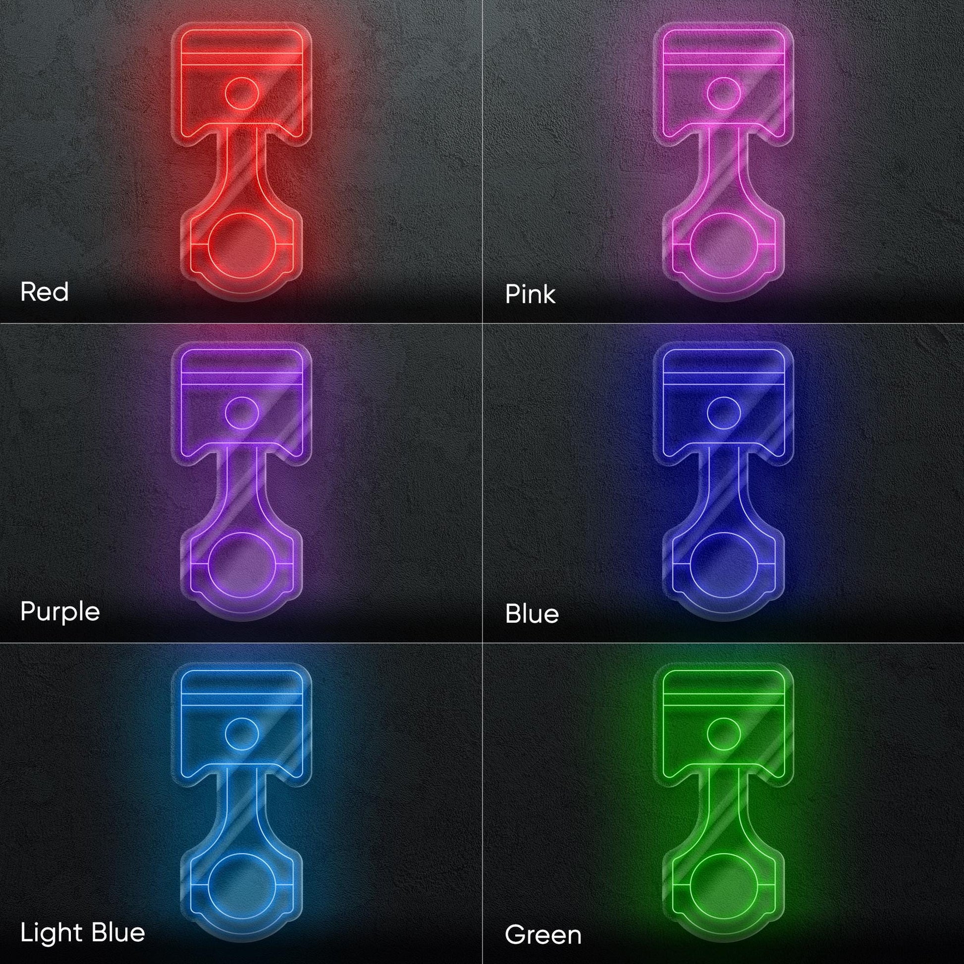 Piston LED Neon Sign with Car Design – Wall Light for Garage, Auto Workshop or Man Cave, Perfect Gift for Car Lovers and Tuning Fans