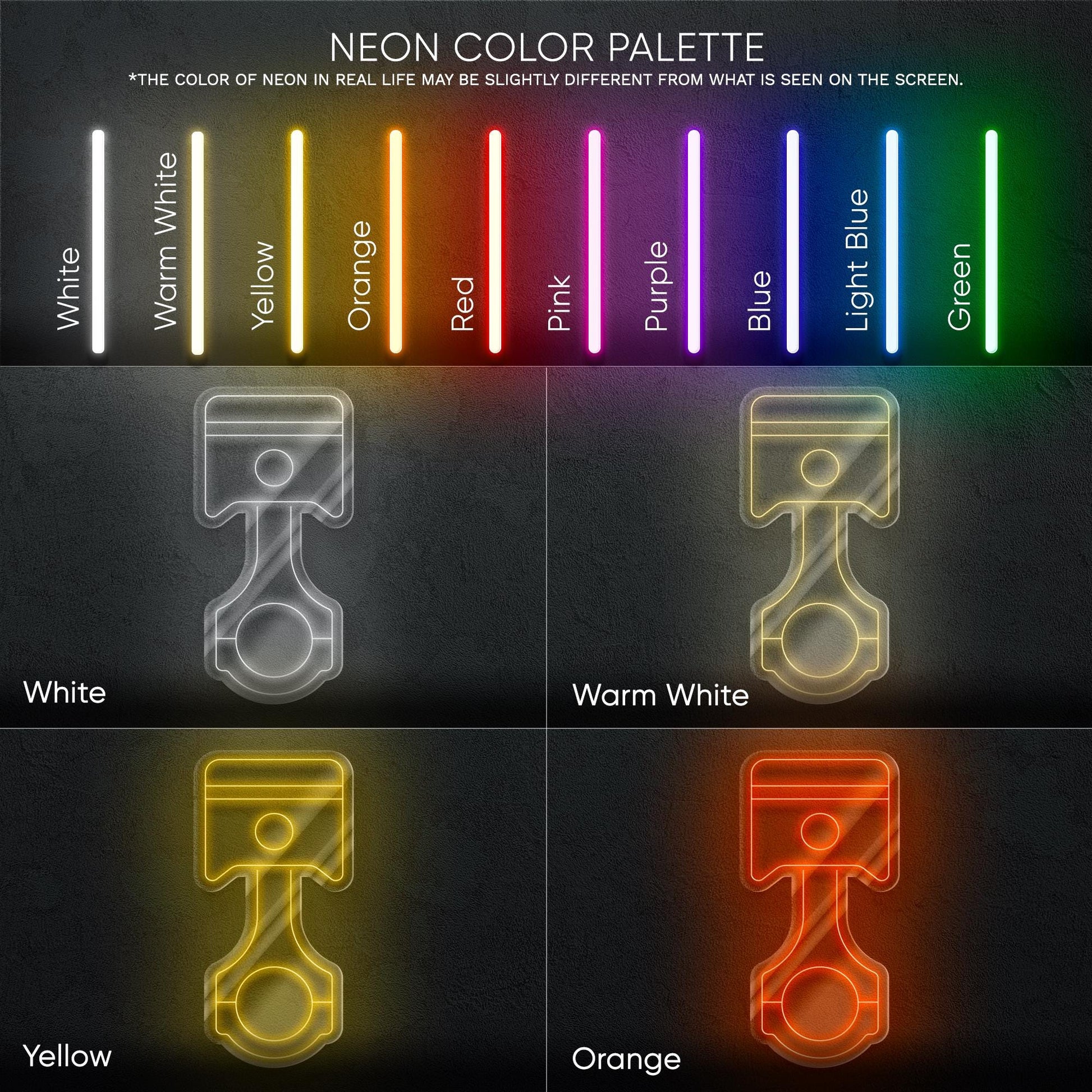 Piston LED Neon Sign with Car Design – Wall Light for Garage, Auto Workshop or Man Cave, Perfect Gift for Car Lovers and Tuning Fans