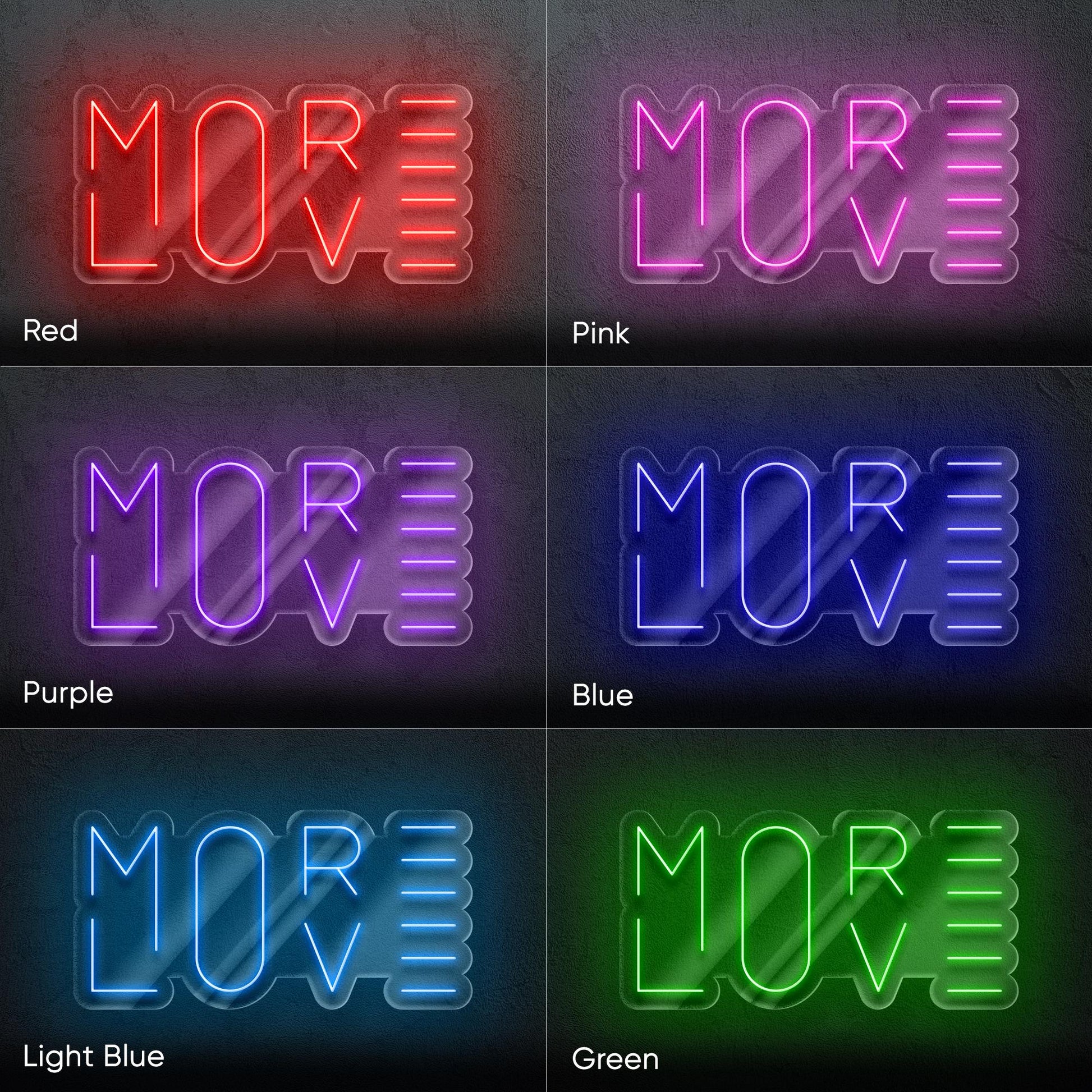 More Love LED Neon Sign Wall Light, Stylish Ambient Lighting for Bedroom, Living Room or Studio with Romantic Modern Word Art