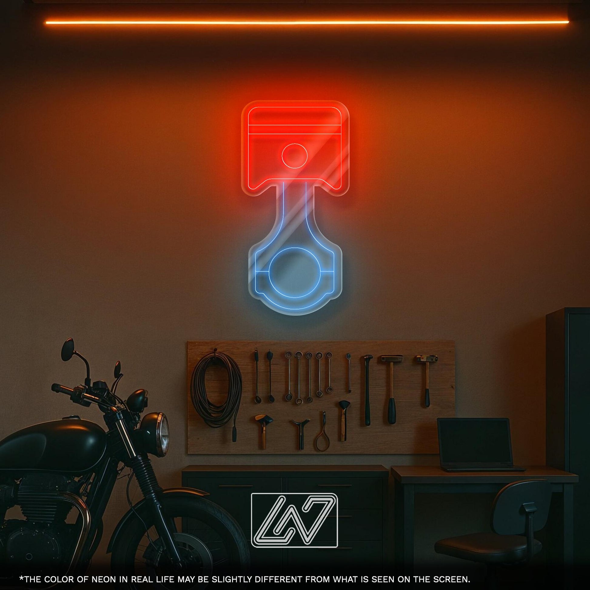 Piston LED Neon Sign with Car Design – Wall Light for Garage, Auto Workshop or Man Cave, Perfect Gift for Car Lovers and Tuning Fans