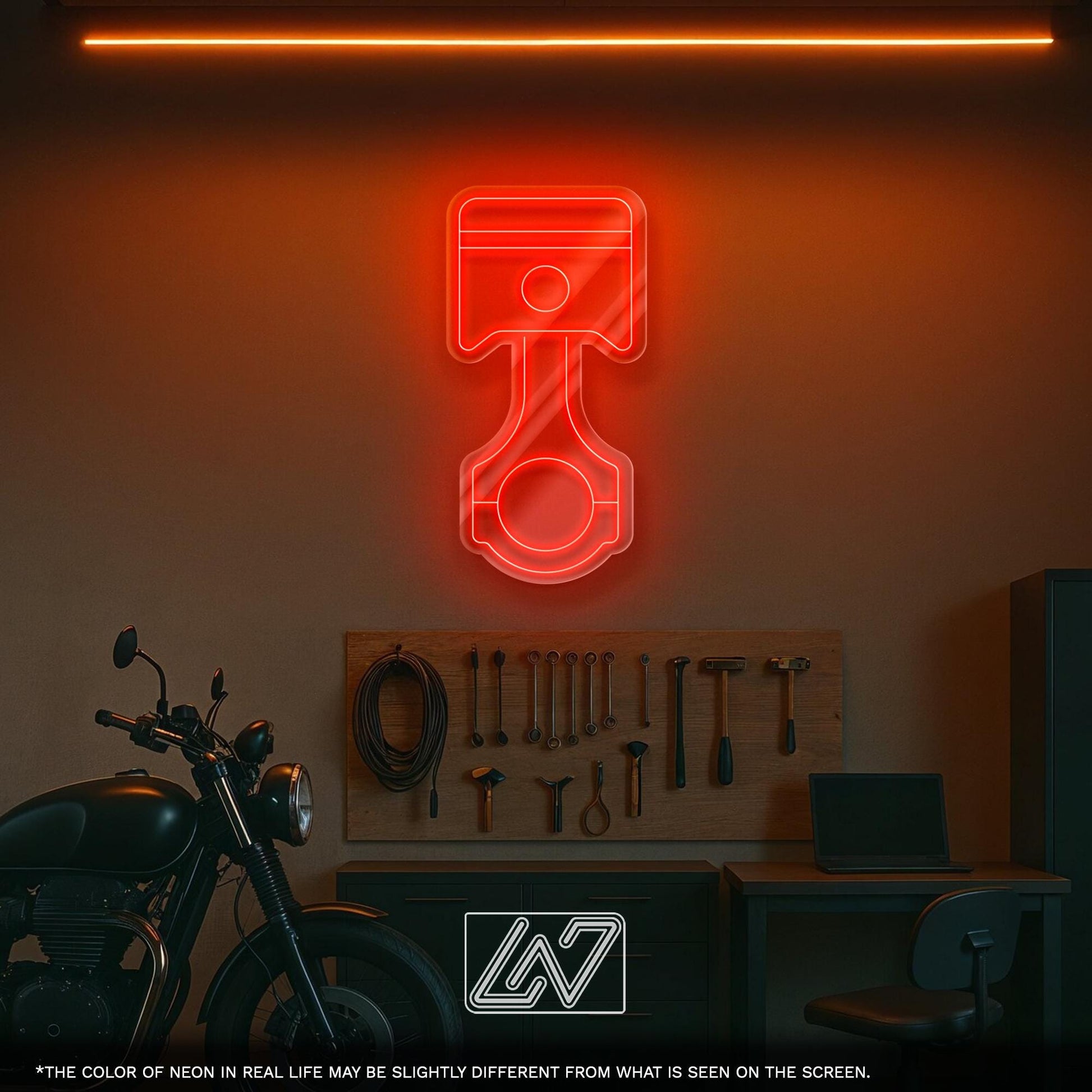 Piston LED Neon Sign with Car Design – Wall Light for Garage, Auto Workshop or Man Cave, Perfect Gift for Car Lovers and Tuning Fans