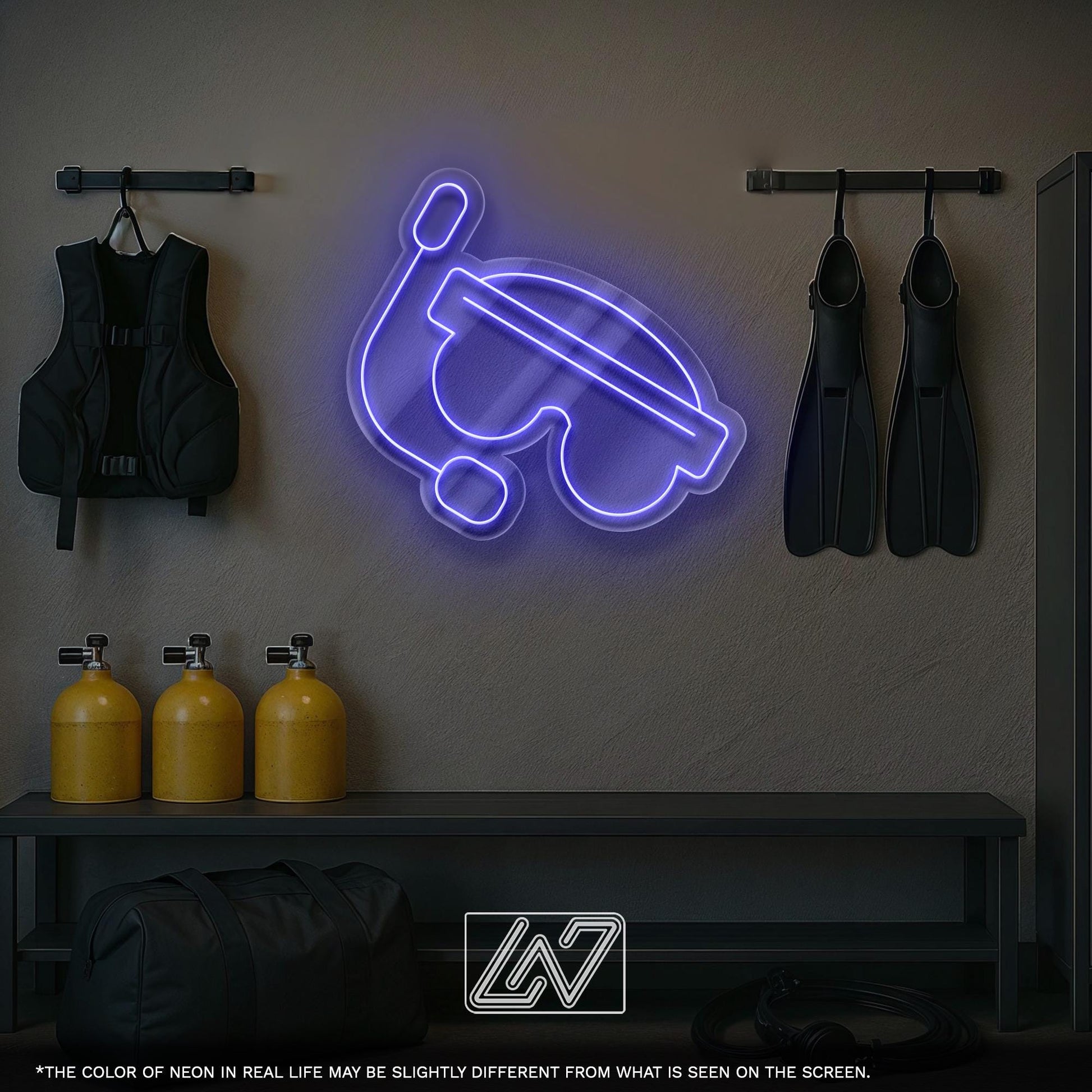 Aqualung LED Neon Sign – Wall Light with Diving Mask Design for Dive Shop, Underwater Studio or Home Decor, Gift for Divers and Ocean Lovers