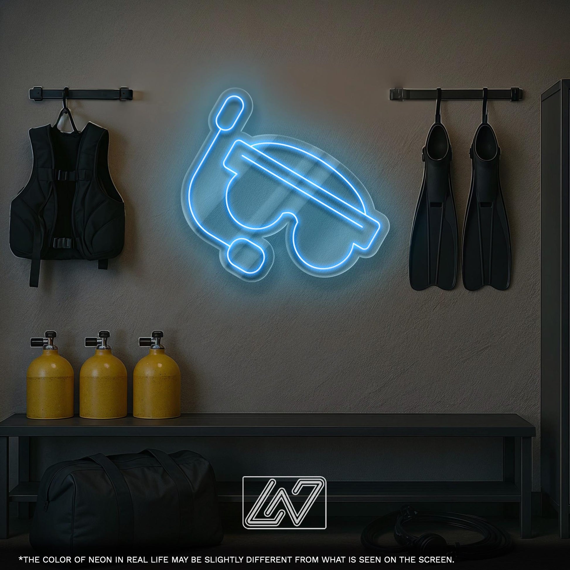 Aqualung LED Neon Sign – Wall Light with Diving Mask Design for Dive Shop, Underwater Studio or Home Decor, Gift for Divers and Ocean Lovers