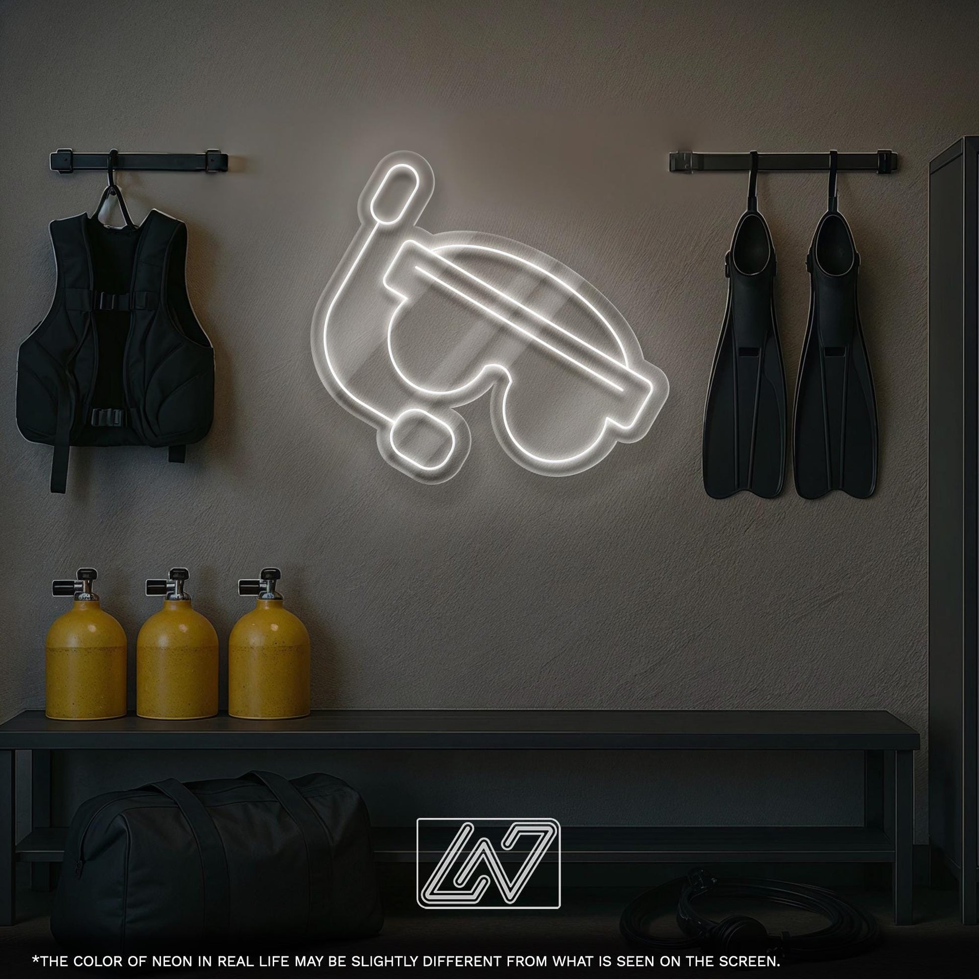 Aqualung LED Neon Sign – Wall Light with Diving Mask Design for Dive Shop, Underwater Studio or Home Decor, Gift for Divers and Ocean Lovers