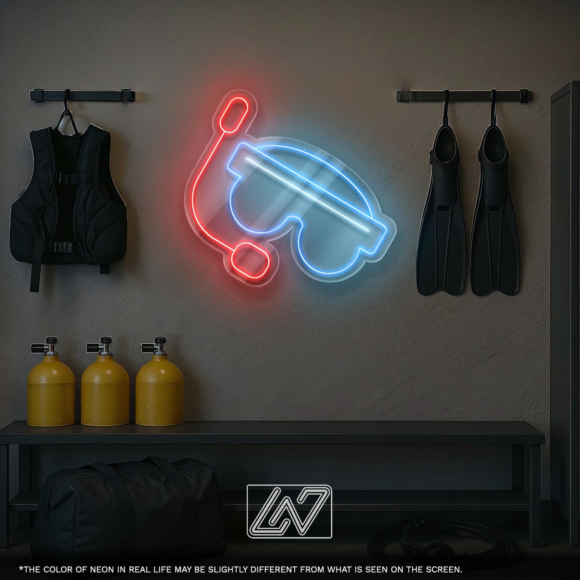 Aqualung LED Neon Sign – Wall Light with Diving Mask Design for Dive Shop, Underwater Studio or Home Decor, Gift for Divers and Ocean Lovers