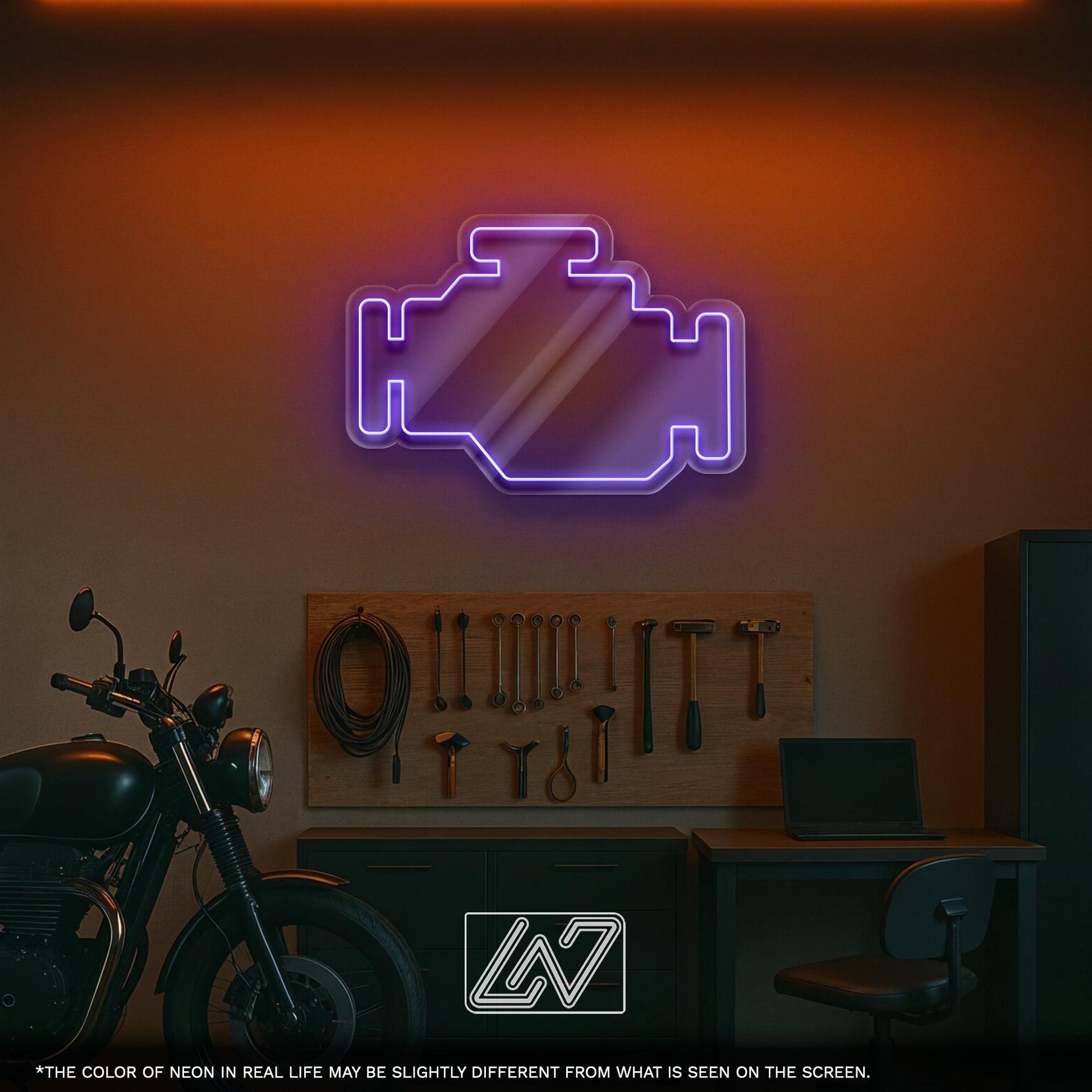 Check Engine Neon Sign for Car Garage, Auto Service Decor or Gift for Mechanic, Unique LED Light for Workshop or Man Cave