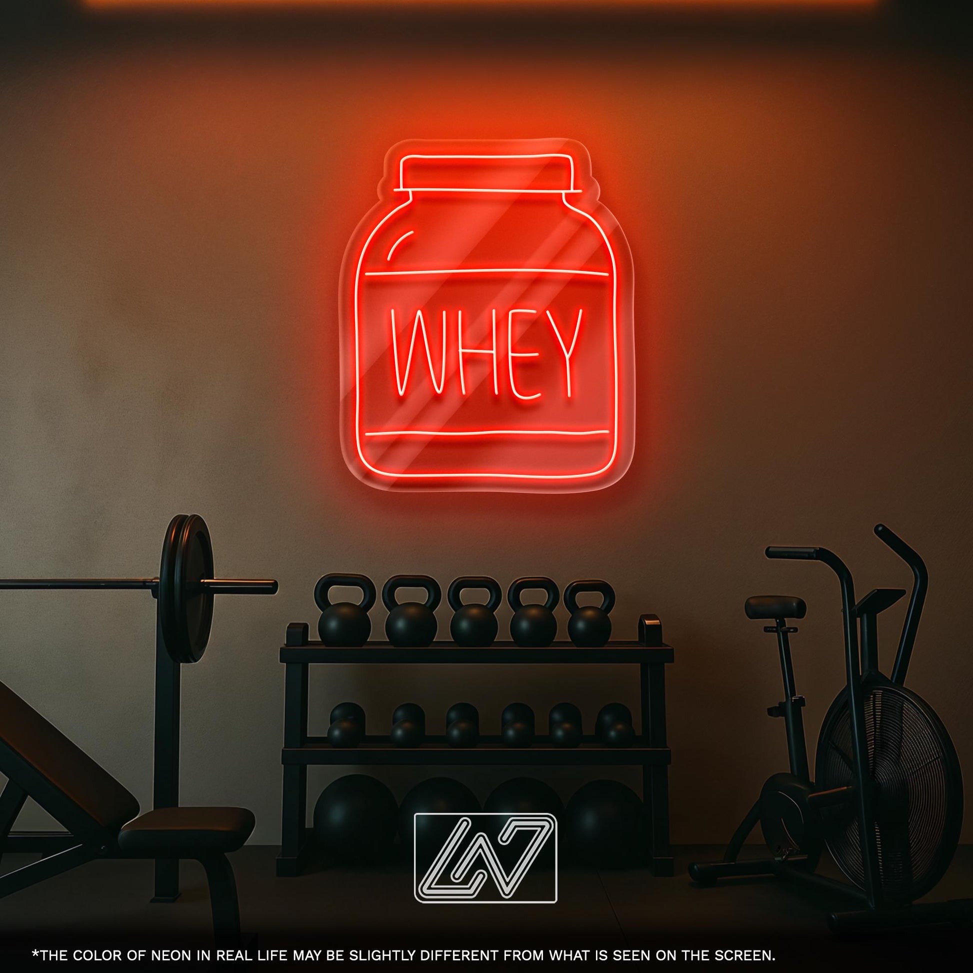 Whey Protein Neon Sign – LED Wall Light for Gym, Fitness Studio or Home Workout Zone, Unique Gift for Bodybuilders and Sport Lovers