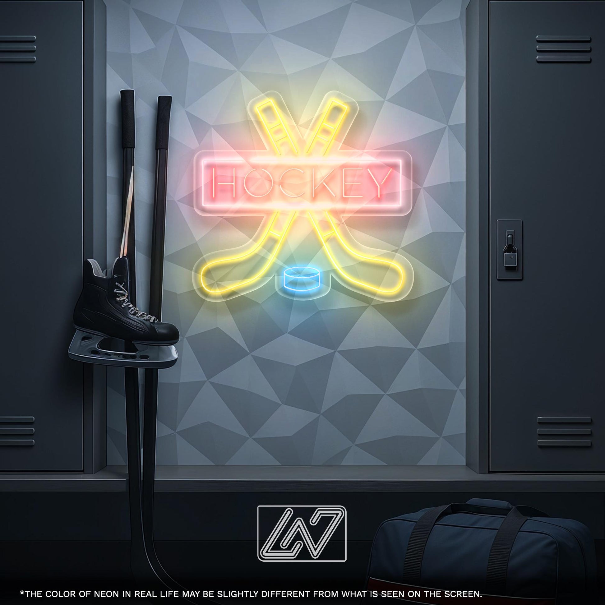 Hockey LED Neon Sign – Wall Light with Player Design for Game Room, Sports Bar or Teen Bedroom, Perfect Gift for Hockey Fans and Athletes