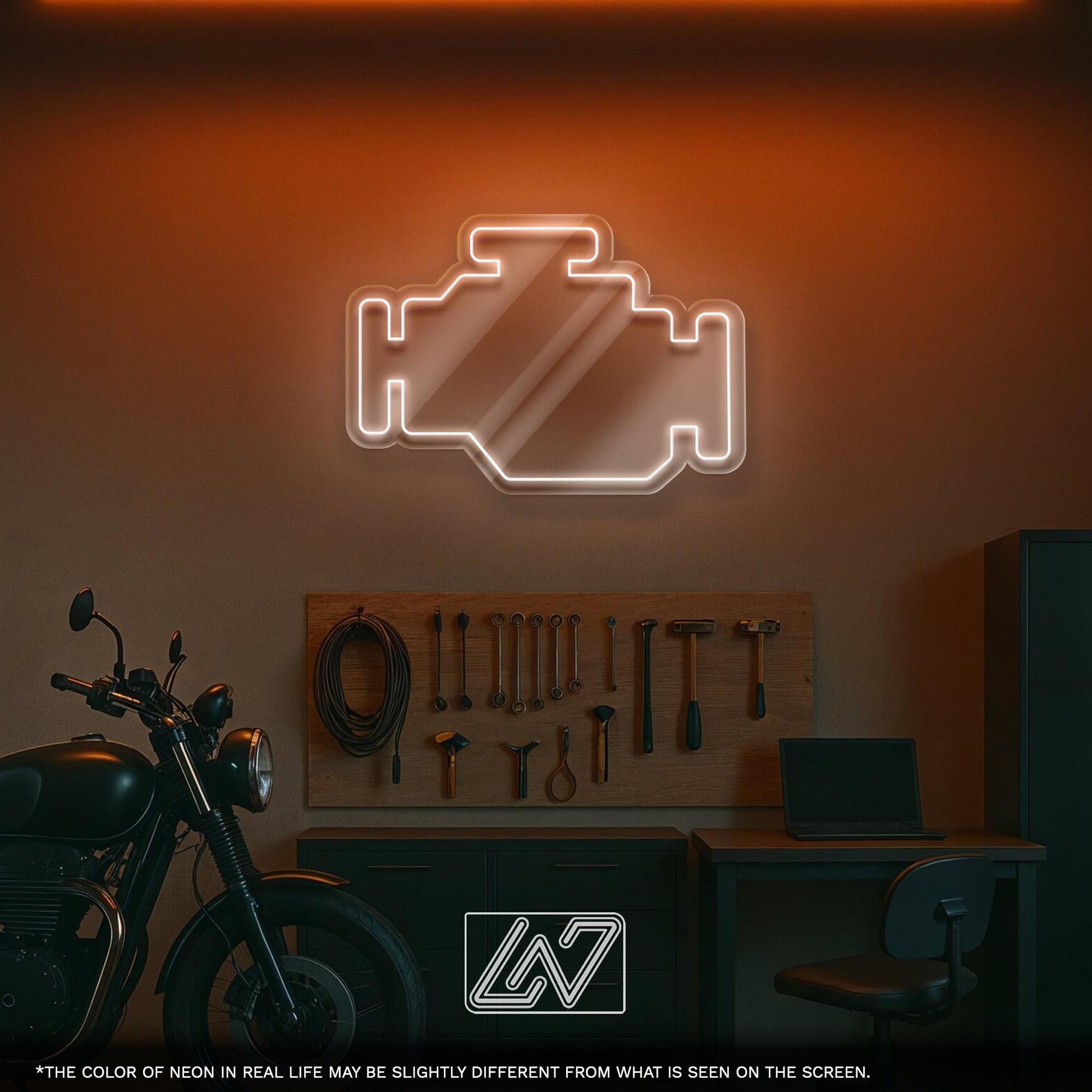 Check Engine Neon Sign for Car Garage, Auto Service Decor or Gift for Mechanic, Unique LED Light for Workshop or Man Cave
